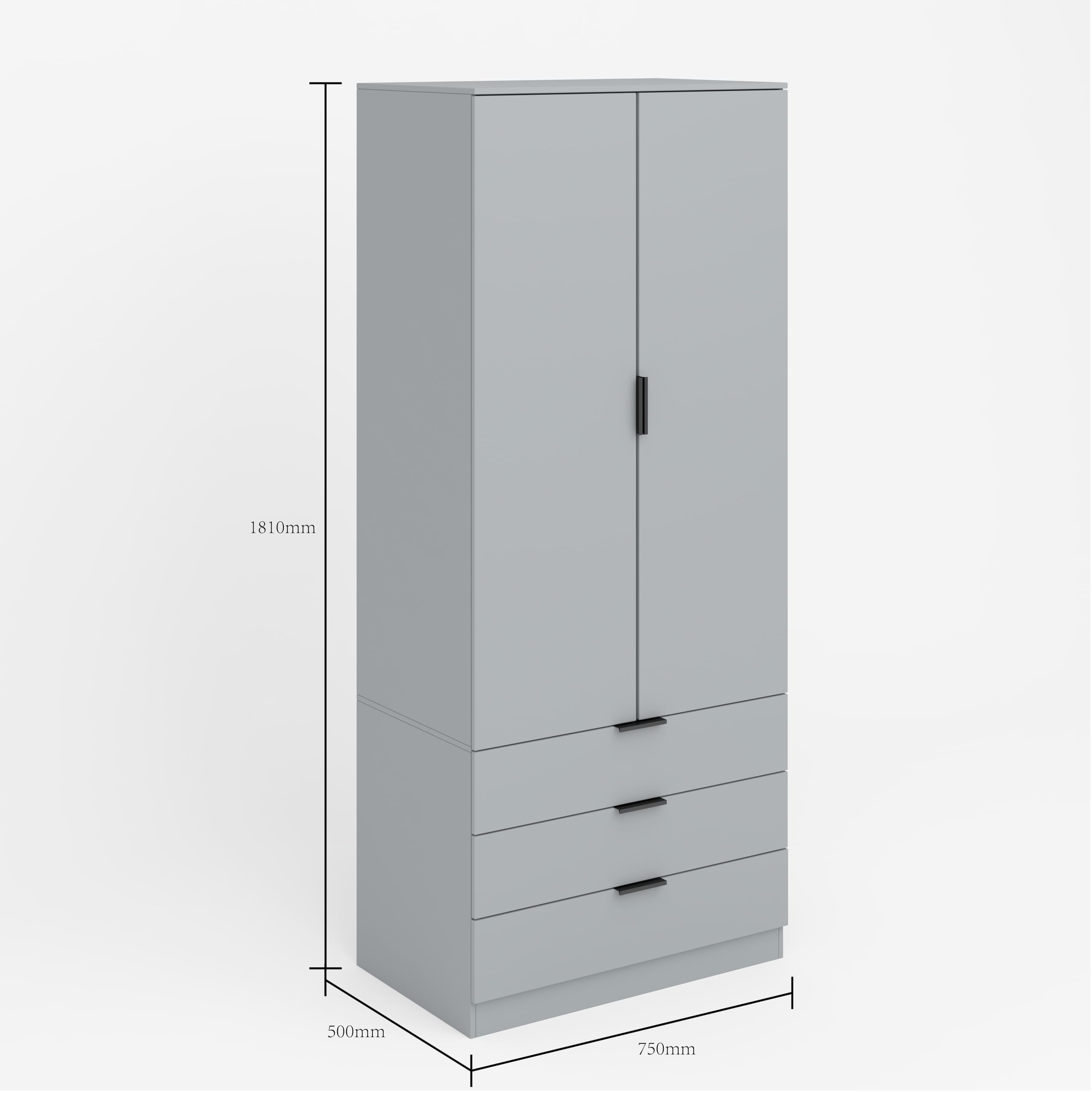 Home Source Phoenix Wardrobe - 2 Doors, 3 Drawers | Grey | 181cm H x 75cm W x 50cm D | Engineered Wood