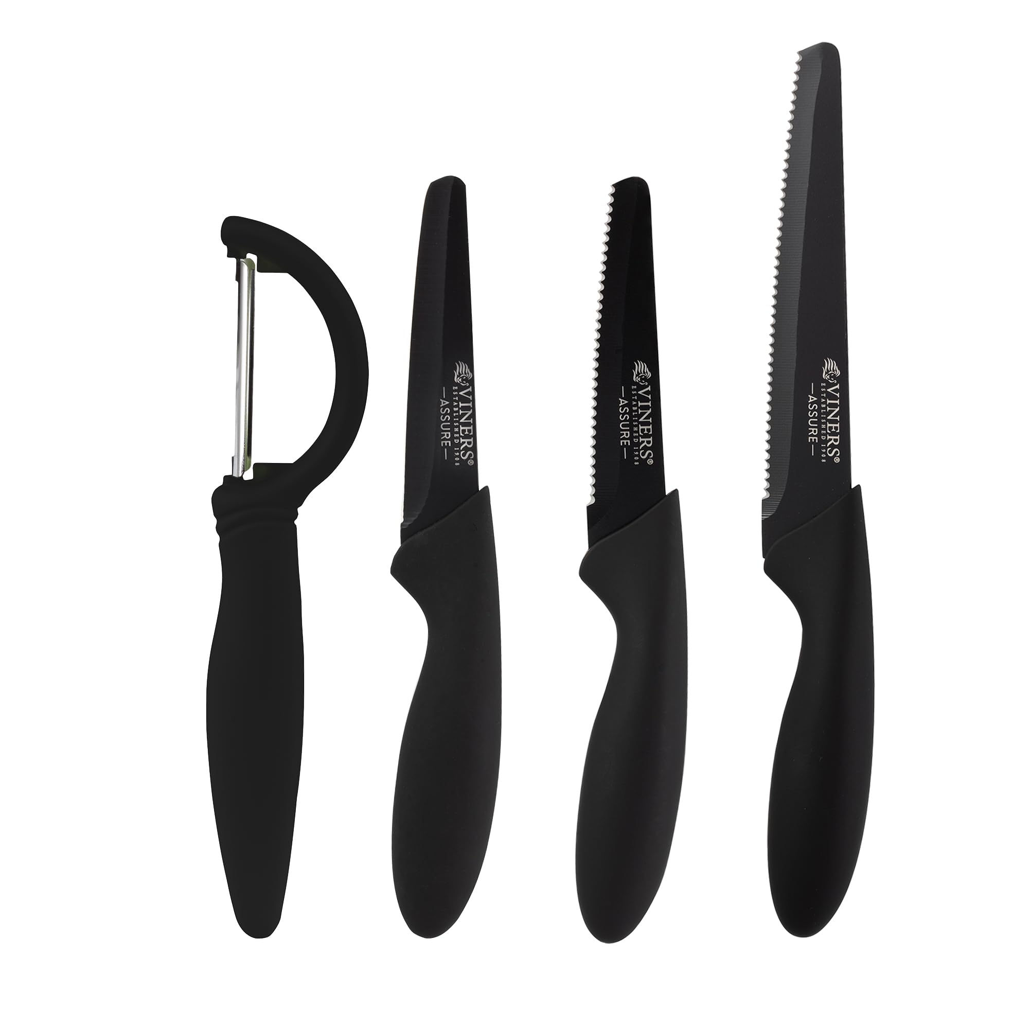 Viners Assure 4 Piece Peel and Prep Knife Set | Rust-Resistant Stainless Steel Blades | Safety Squared Tips 1