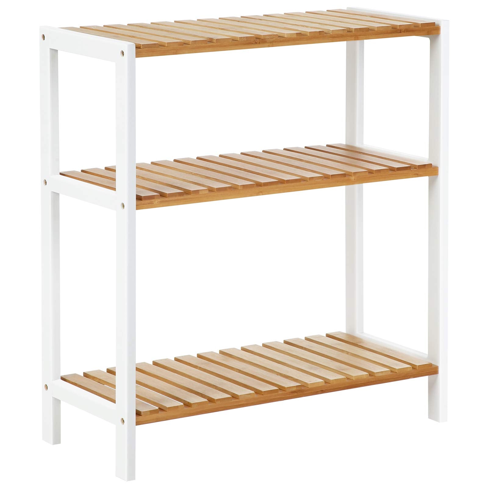 SONGMICS Bamboo Storage Shelf - 3 Tier Shelving Unit | Natural + White | 60x26x66 cm 1