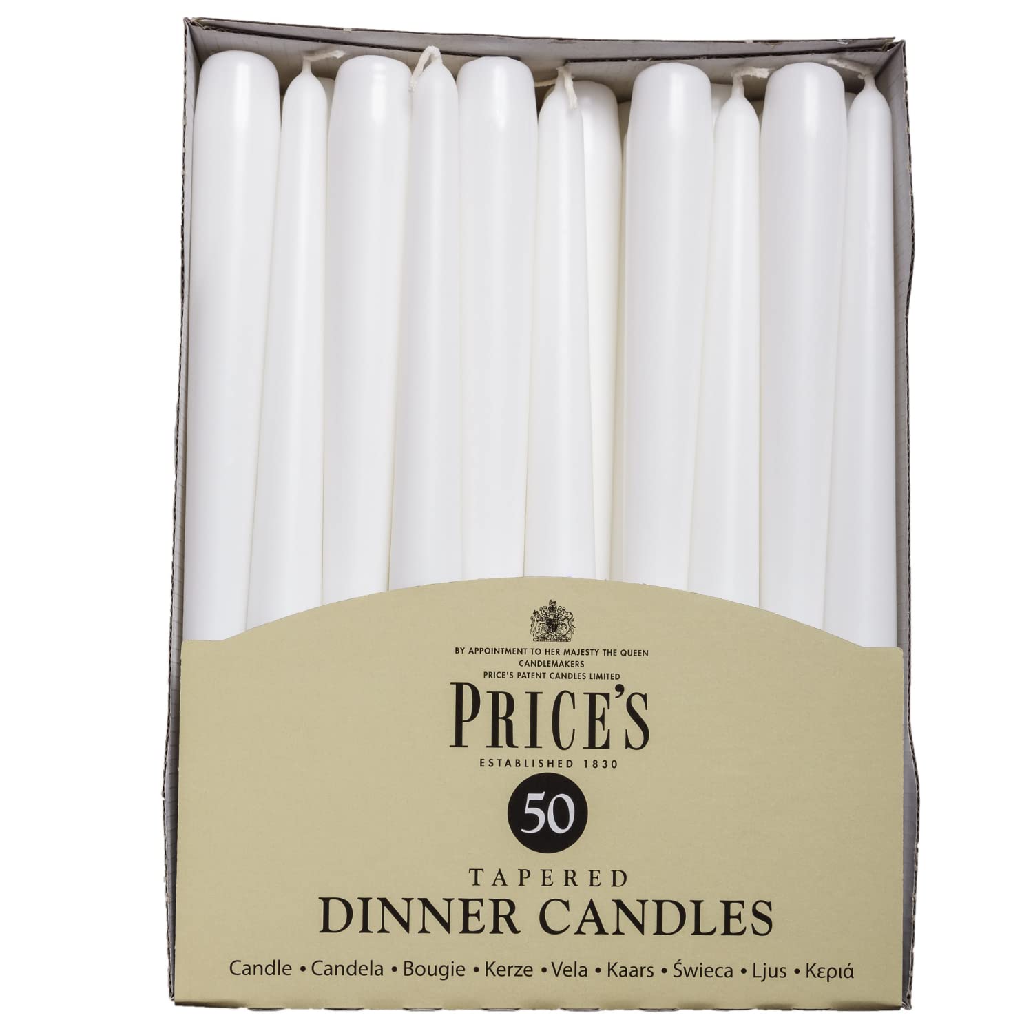 Price's Candles White Unscented Tapered Dinner Candles - 50 Pack | 7 Hour Burn Time | Wax 1