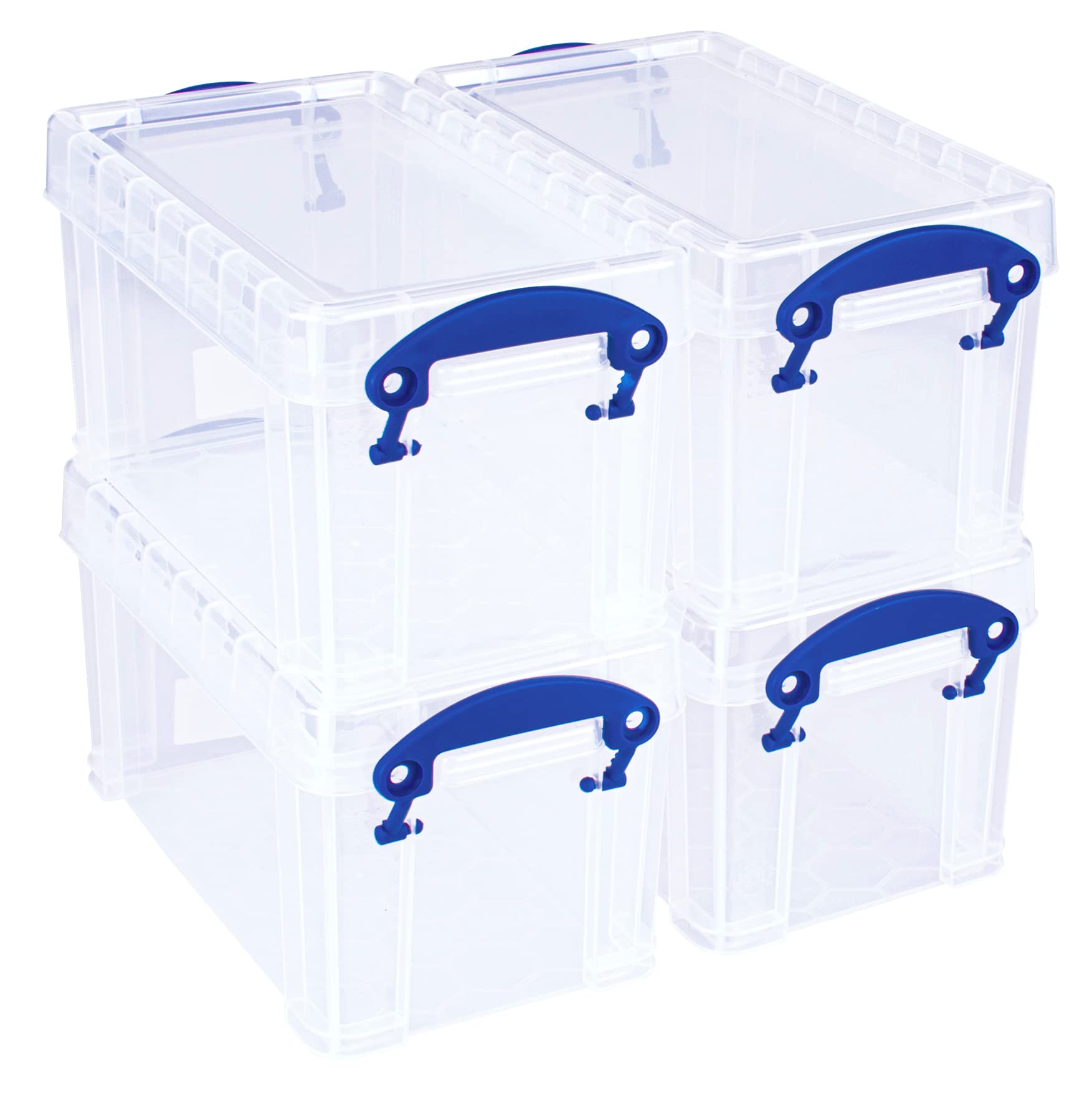 Really Useful Box Plastic Storage Box 2.1L Clear | Stackable with Lockable Lid | Pack of 4 1