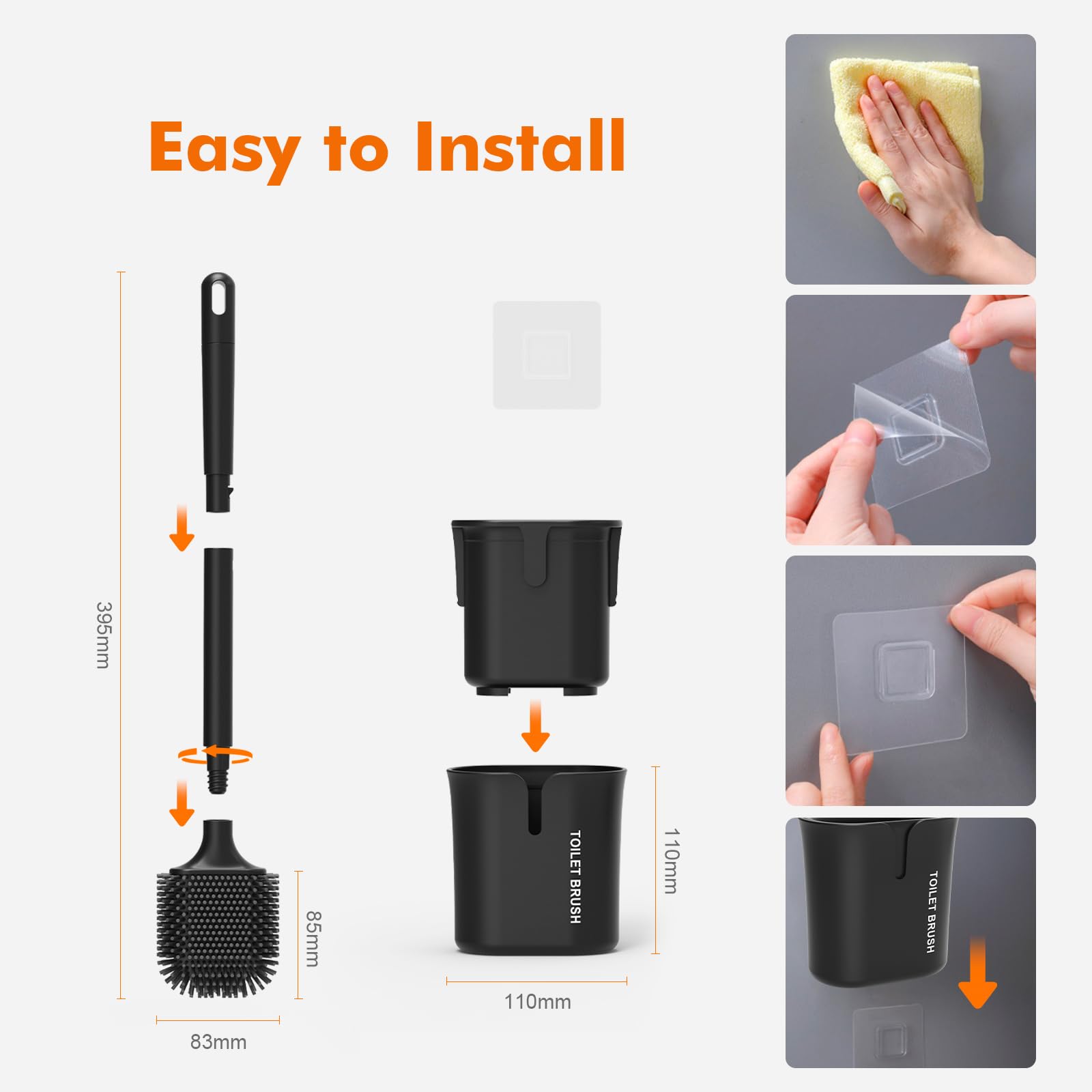 Ibergrif M34156B Black Silicone Toilet Brush & Holder Set | Deep Cleaning TPR Head | Drip Proof 8