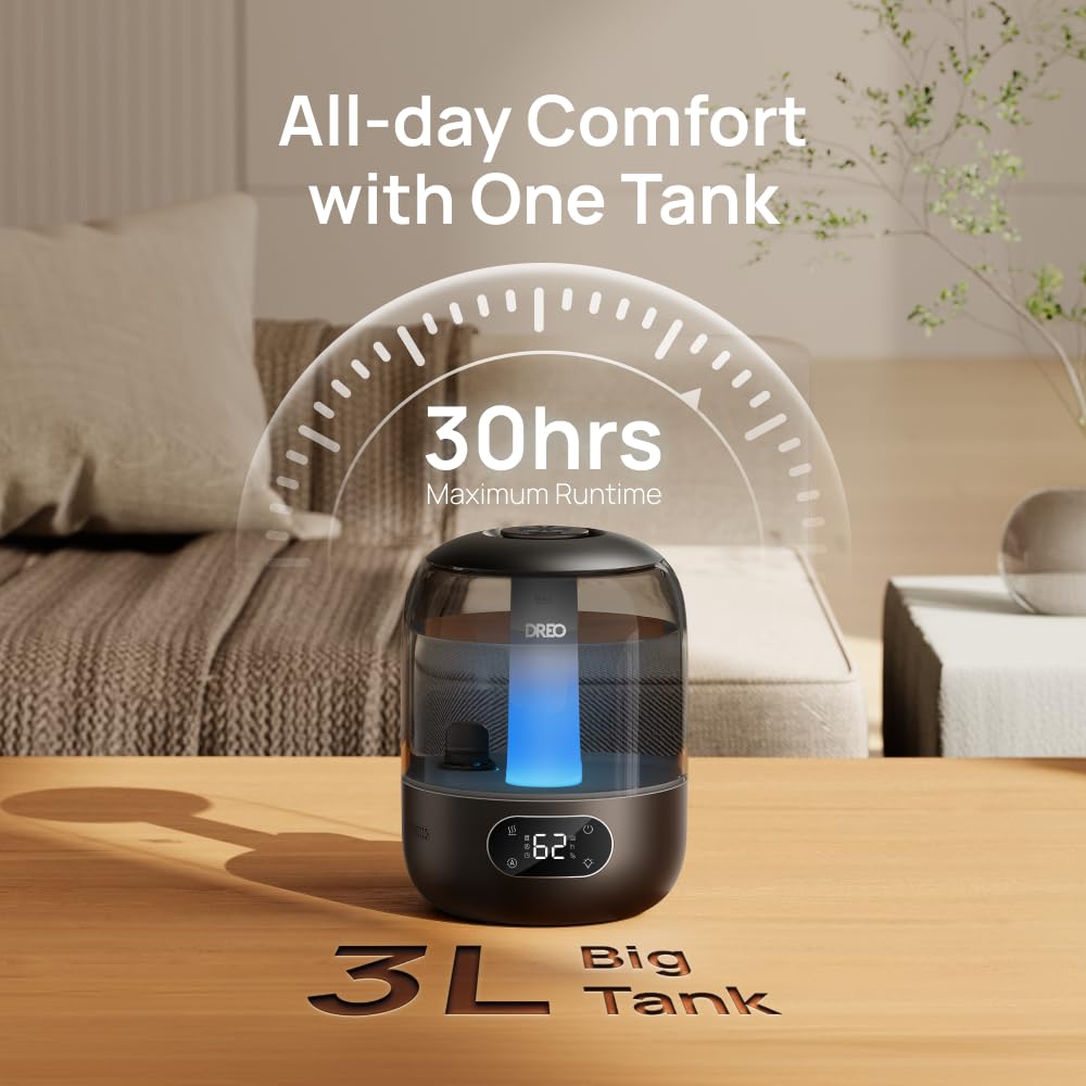Dreo Ultrasonic Cool Mist Humidifier for Bedroom with 3L Tank | 30H Runtime | 26dB Quiet | Covers 300 sq ft 6
