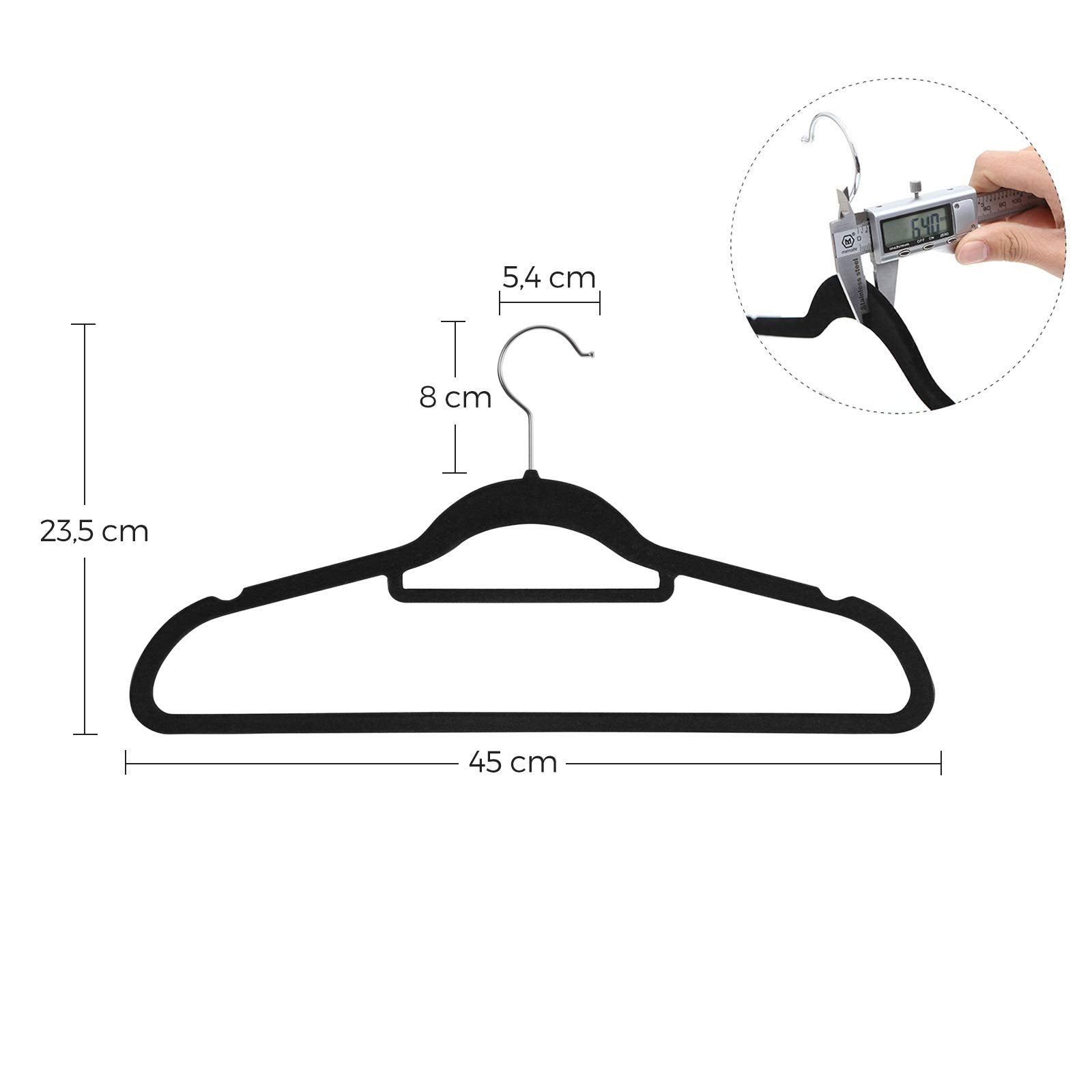 SONGMICS Velvet Hangers Set of 50 - Non-Slip, Space-Saving, 0.6cm Thick, 43.5cm Long | Silver & Black 7