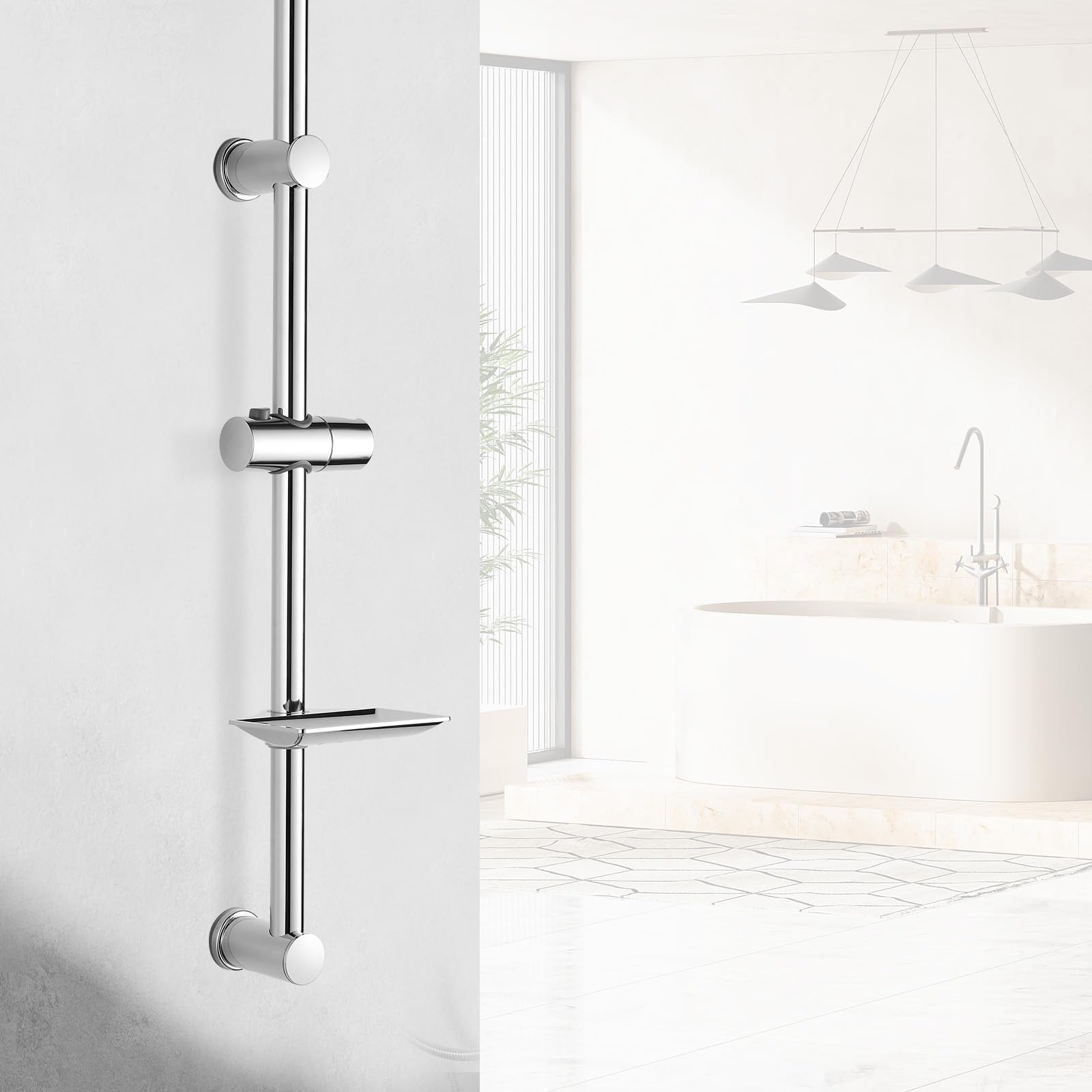 Ibergrif M20802 Shower Riser Rail - Wall Mounted Slide Bar with Adjustable Holder & Soap Dish | Chrome Finish 7