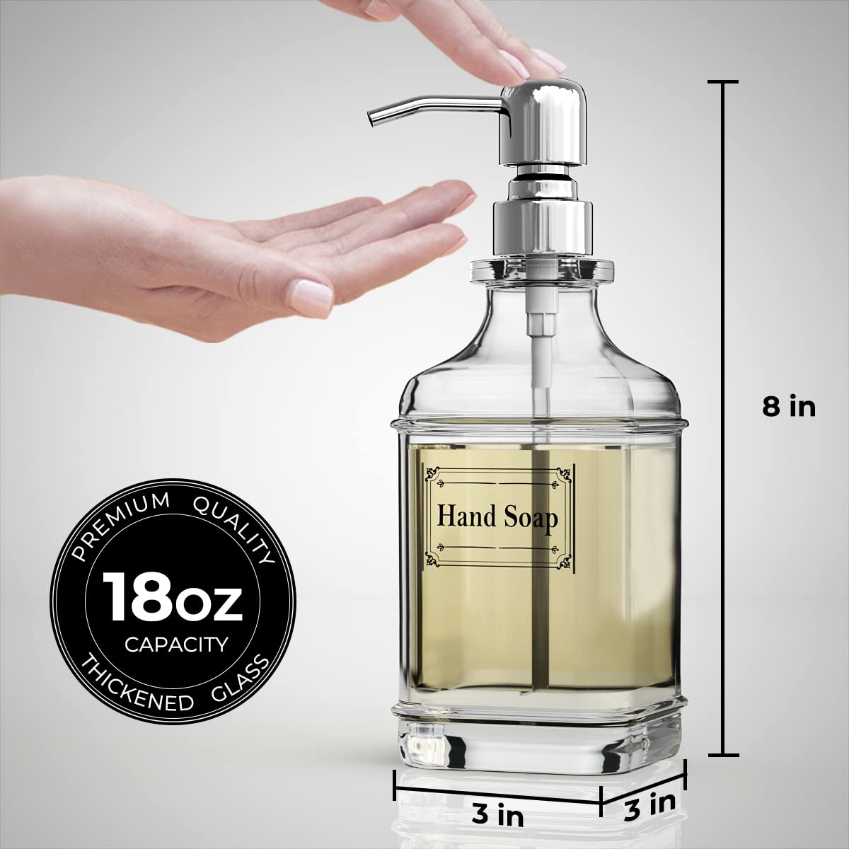 GLADPURE Soap Dispenser - 2 Pack, 18 Oz Thick Glass with Stainless Steel Pump | Antique Design 4