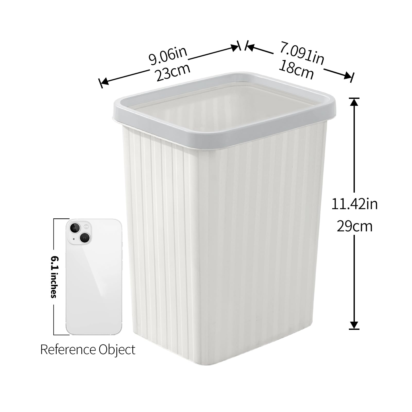 Cetomo 8.2L Plastic Waste Paper Bins - Set of 3 | Compact | White | Removable Rim 3