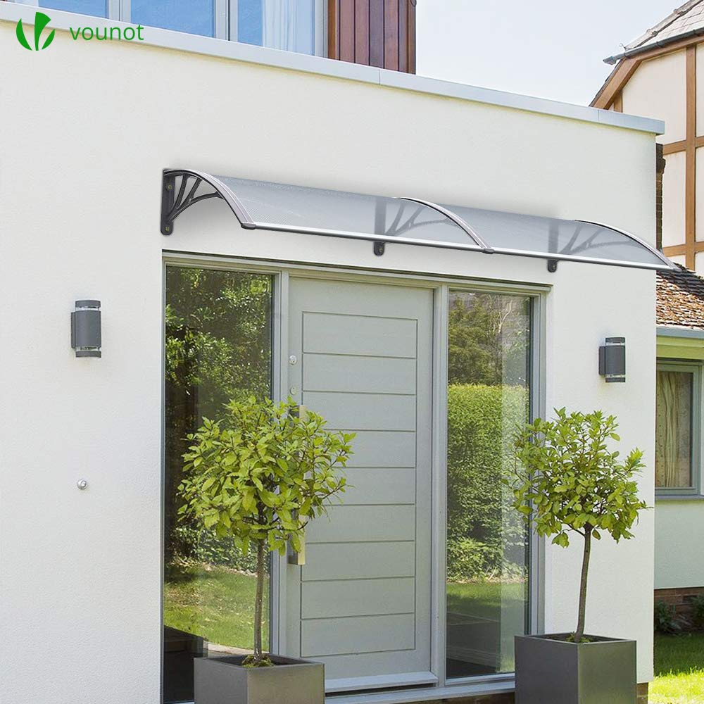 VOUNOT Outdoor Door Canopy Awning - 200 x 80 cm Grey Shelter | Polycarbonate & Aluminum 2
