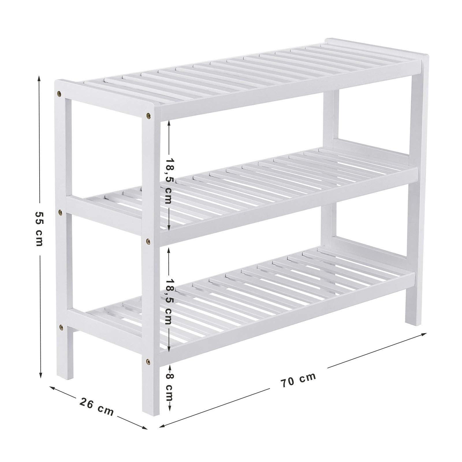 SONGMICS 3-Tier Bamboo Shoe Rack - White Finish | 70cm Wide | 10kg Per Shelf 5