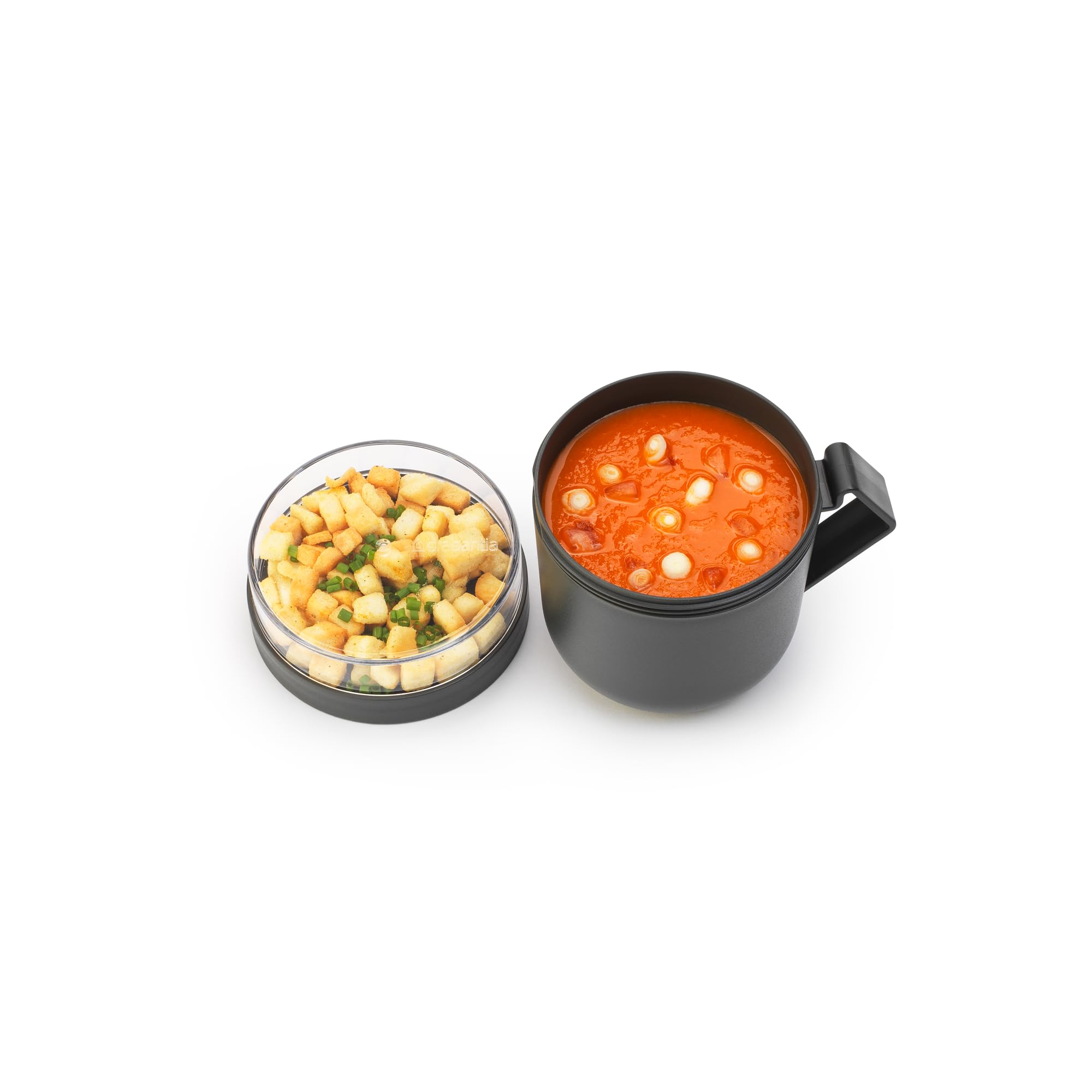 Brabantia Make & Take Soup Mug - 0.6L Capacity, Leakproof, with 180ml Toppings Container | Dark Grey 1
