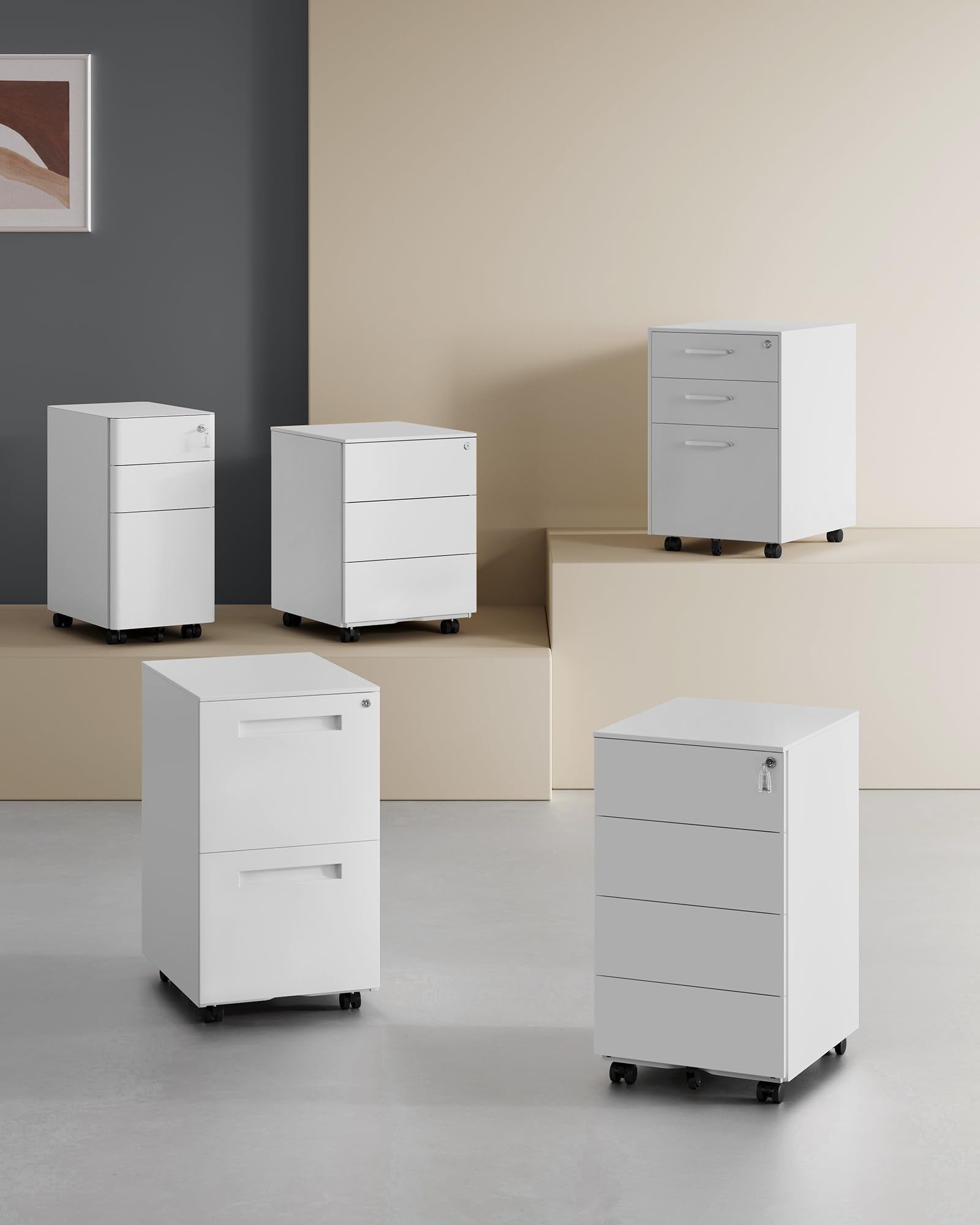 SONGMICS Mobile File Cabinet - 4 Lockable Drawers | Steel Construction | White | 69.3H cm 6