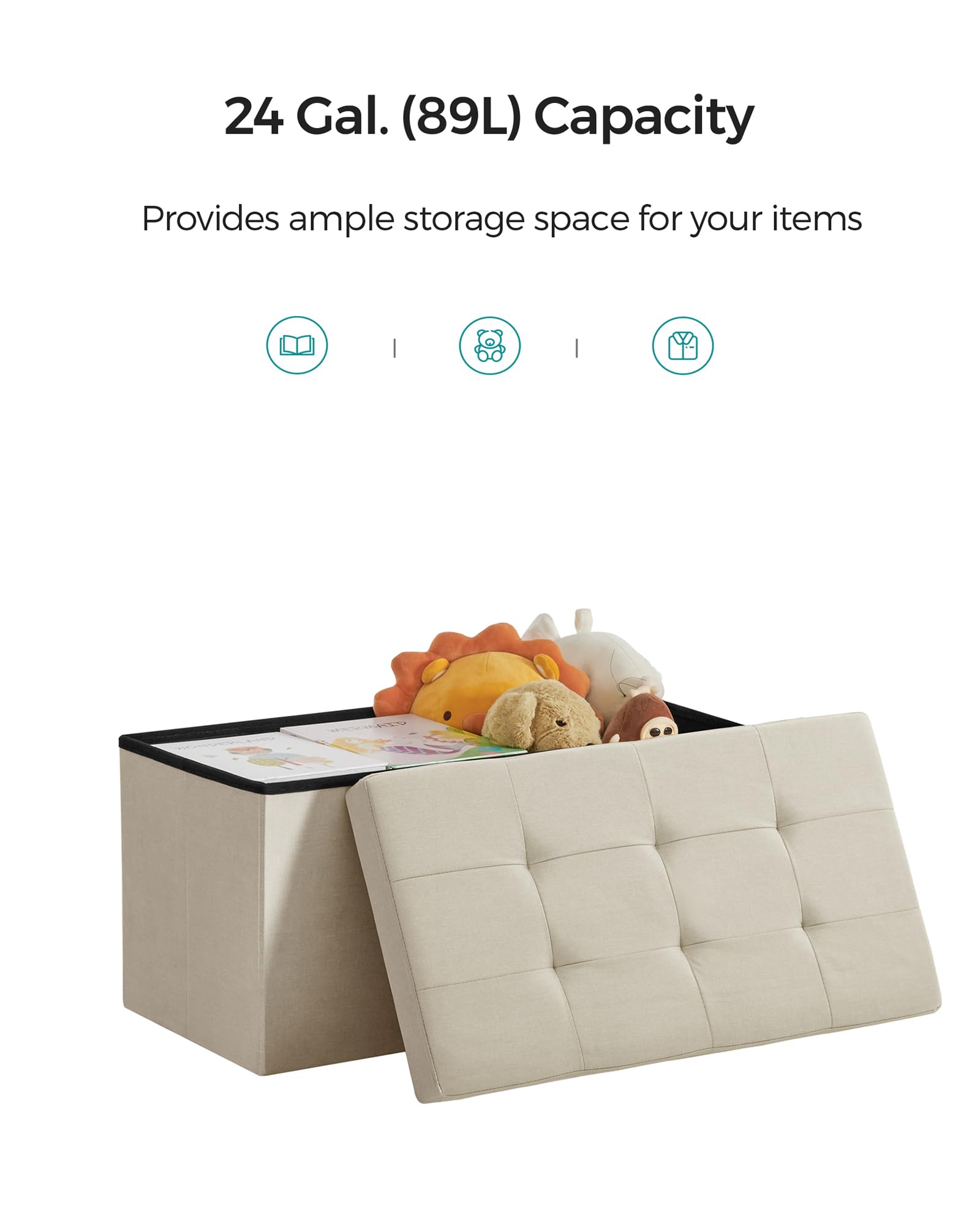 SONGMICS MAZIE Storage Ottoman Bench - 76 cm Wide | 300 kg Capacity | Cream White 5