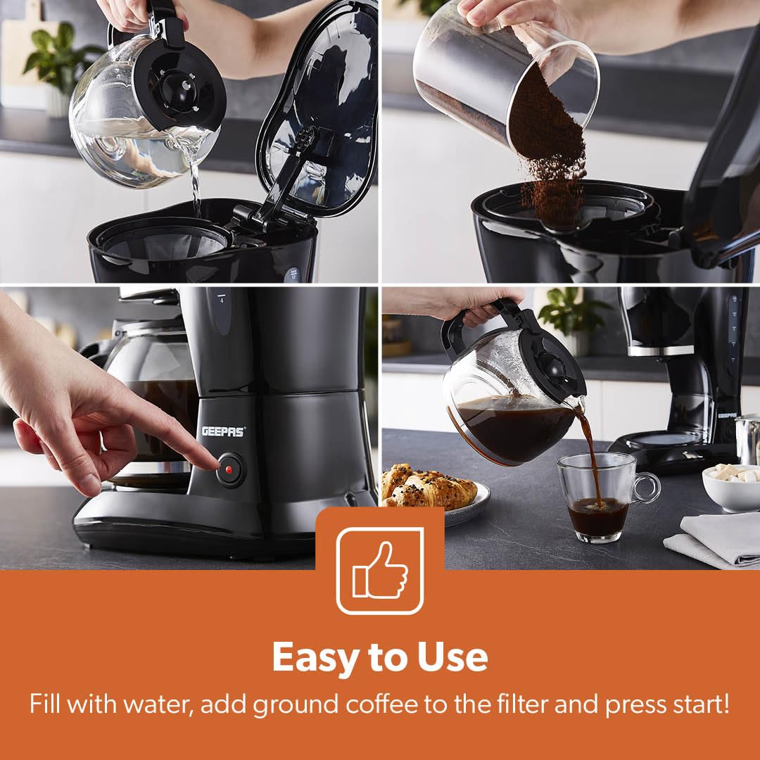 GEEPAS 1.5L Filter Coffee Machine - 800W Power, Permanent Filter, Auto Shut-Off | Black 7