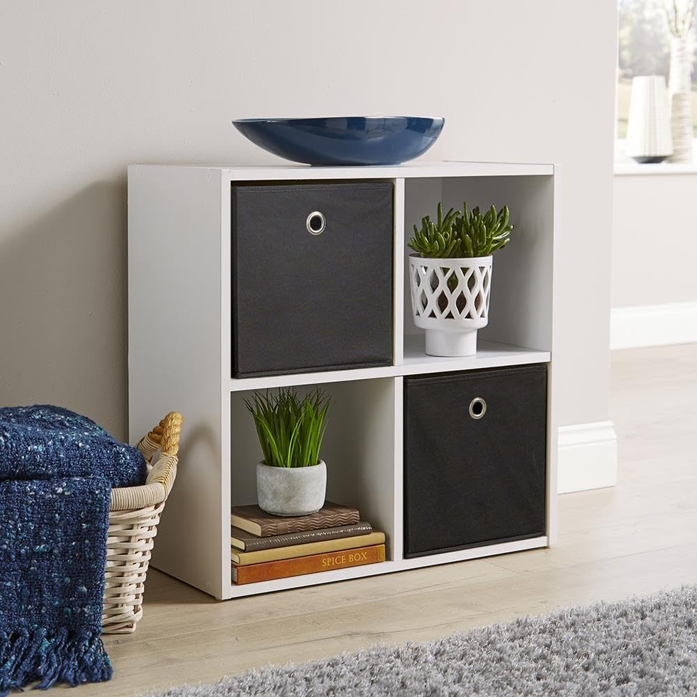 Home Source 4 Cube Storage Bookcase - White Wood Display Unit | 60cm Width 6