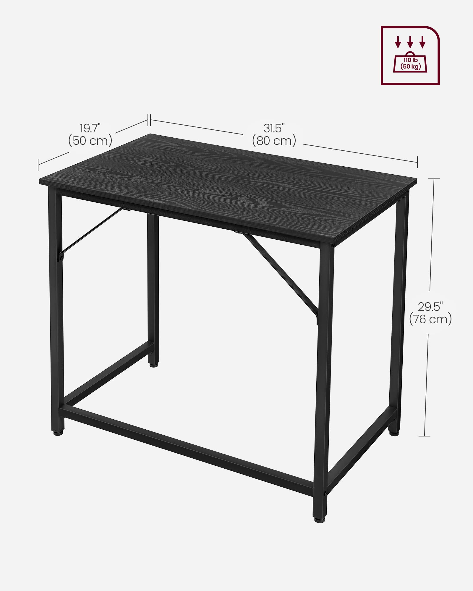 VASAGLE Computer Desk - Compact 80 x 50 cm Workstation | Sturdy Steel Frame | Ebony Black & Ink Black LWD038B56 3