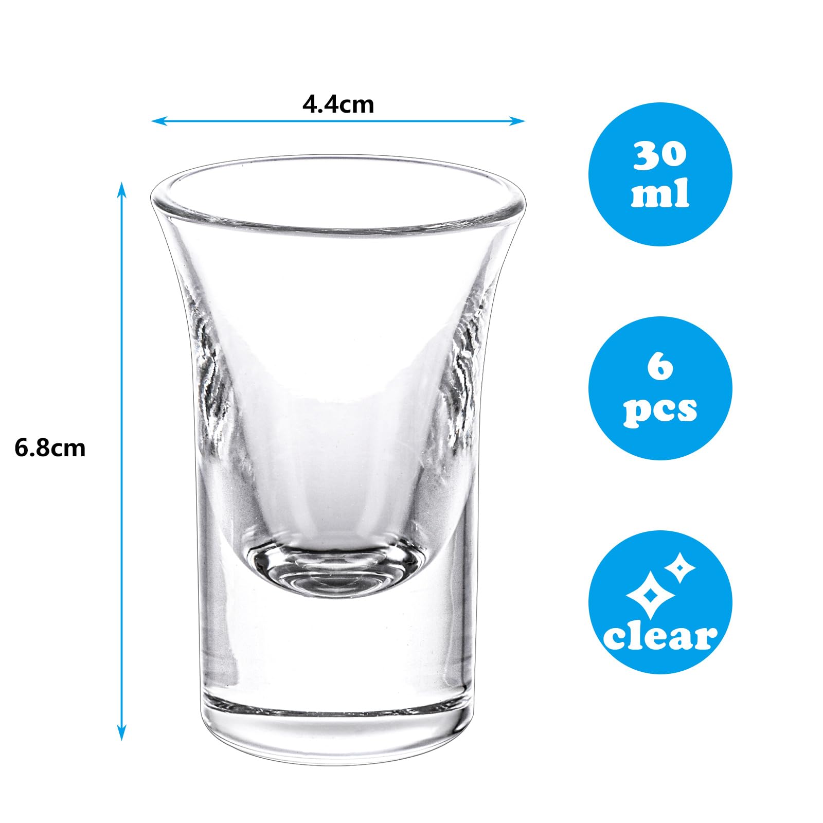 ASelected Stackable Shot Glasses Set of 6 - 30ml Heavy Base Reusable | Dishwasher Safe