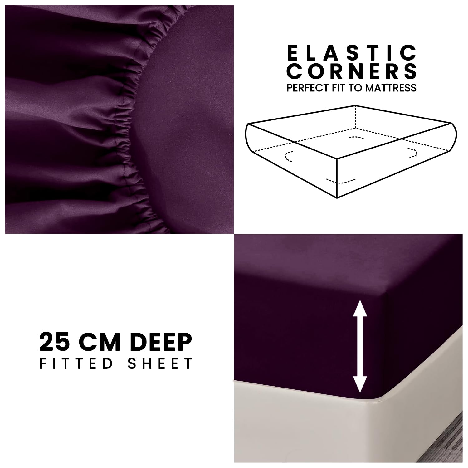 GC GAVENO CAVAILIA King Size Fitted Sheet - 50/50 Polycotton Blend | 25cm Deep Pocket | Berry 2