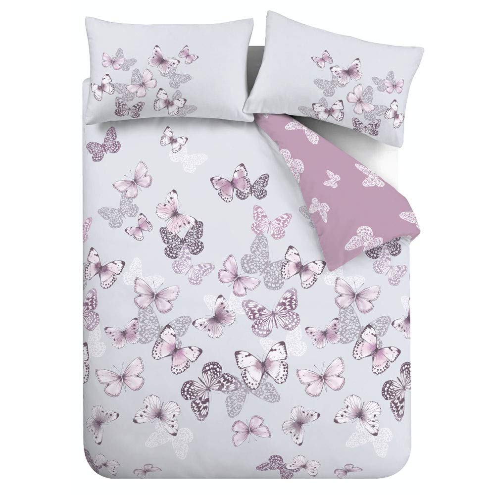 Catherine Lansfield Butterfly Single Duvet Cover Set with Pillowcase | Heather/Grey Reversible | Polycotton 5