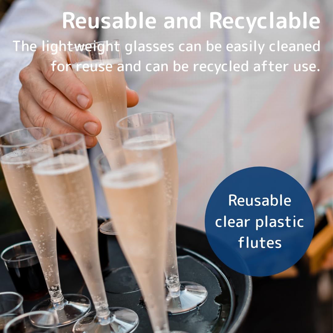ABENA Plastic Champagne Flutes - 3oz Capacity, Pack of 12 | Reusable & Stackable 4
