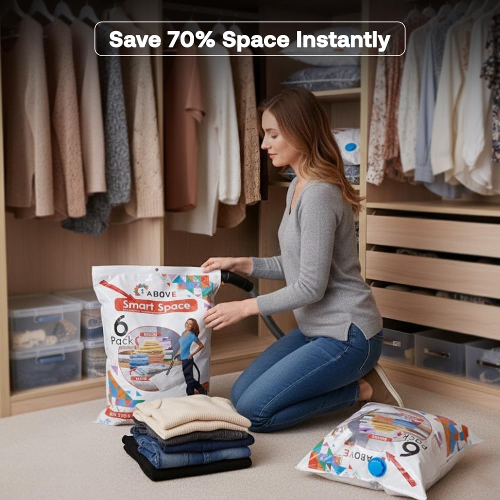1ABOVE Pack of 6 Vacuum Space Saver Bags - Medium 50x70cm | Mould, Moisture & Bug Proof 8