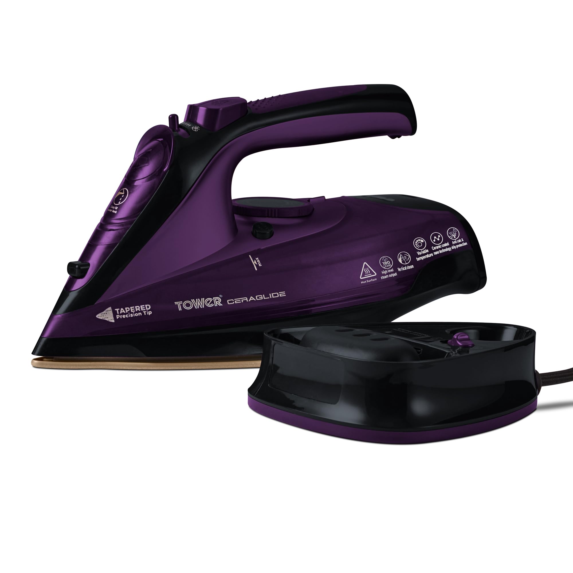 Tower T22008 CeraGlide Cordless Steam Iron - 2400W Power | Ceramic Soleplate | Cordless/Corded Use 1
