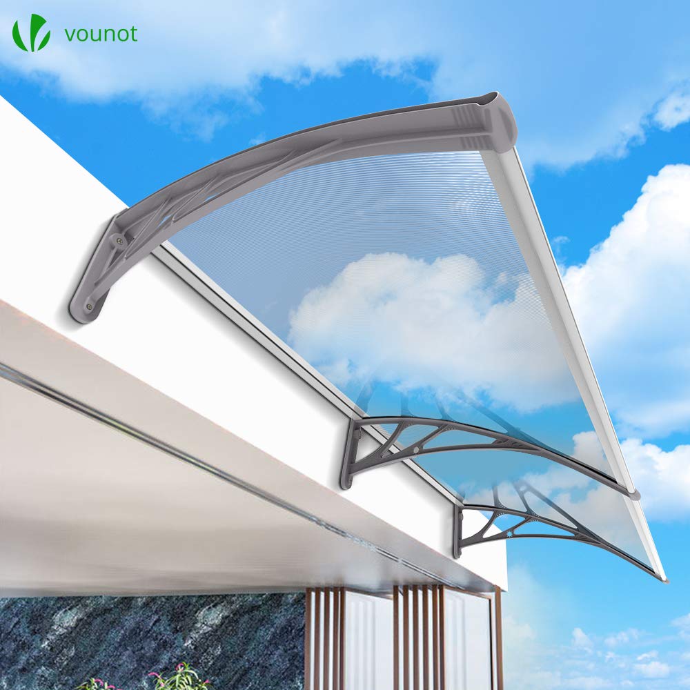 VOUNOT Outdoor Door Canopy Awning - 200 x 80 cm Grey Shelter | Polycarbonate & Aluminum 7