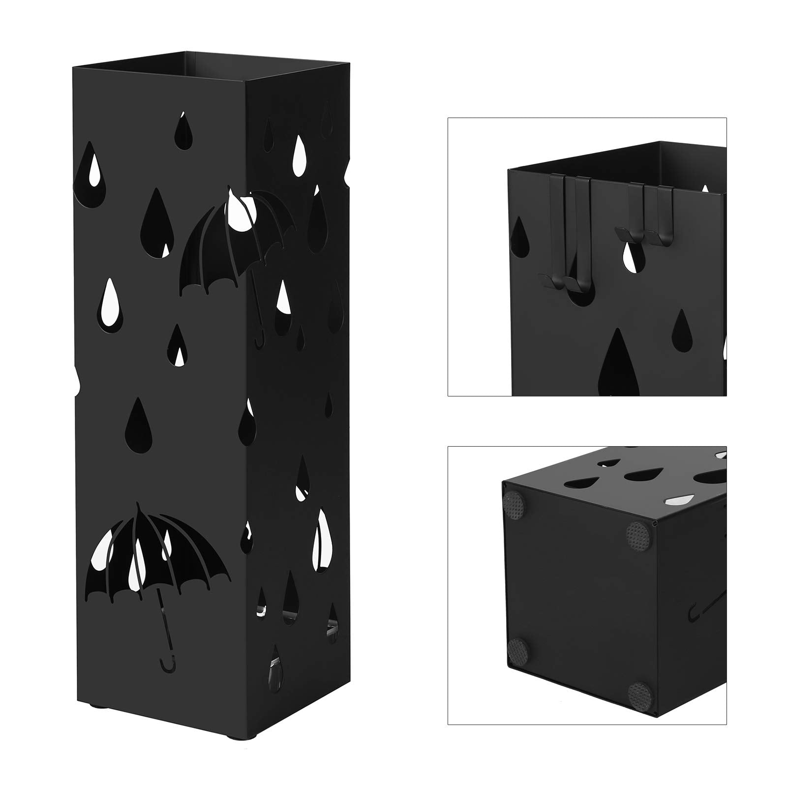 SONGMICS Metal Umbrella Stand - Square Design with Drip Tray | Black | 15.5 x 15.5 x 49 cm 8