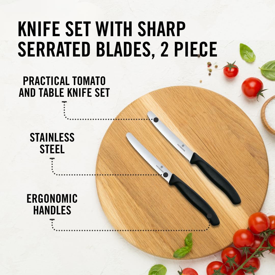 Victorinox Swiss Classic Bread Roll Knife Set - Serrated Edge, 11cm Blade | Set of 2 3
