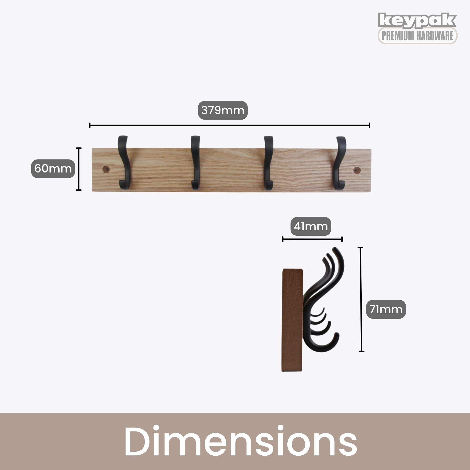 keypak Modern Wall-Mounted Coat Rack - 4 Double Hooks | Alloy Steel | Matte Black/Ash Effect 3