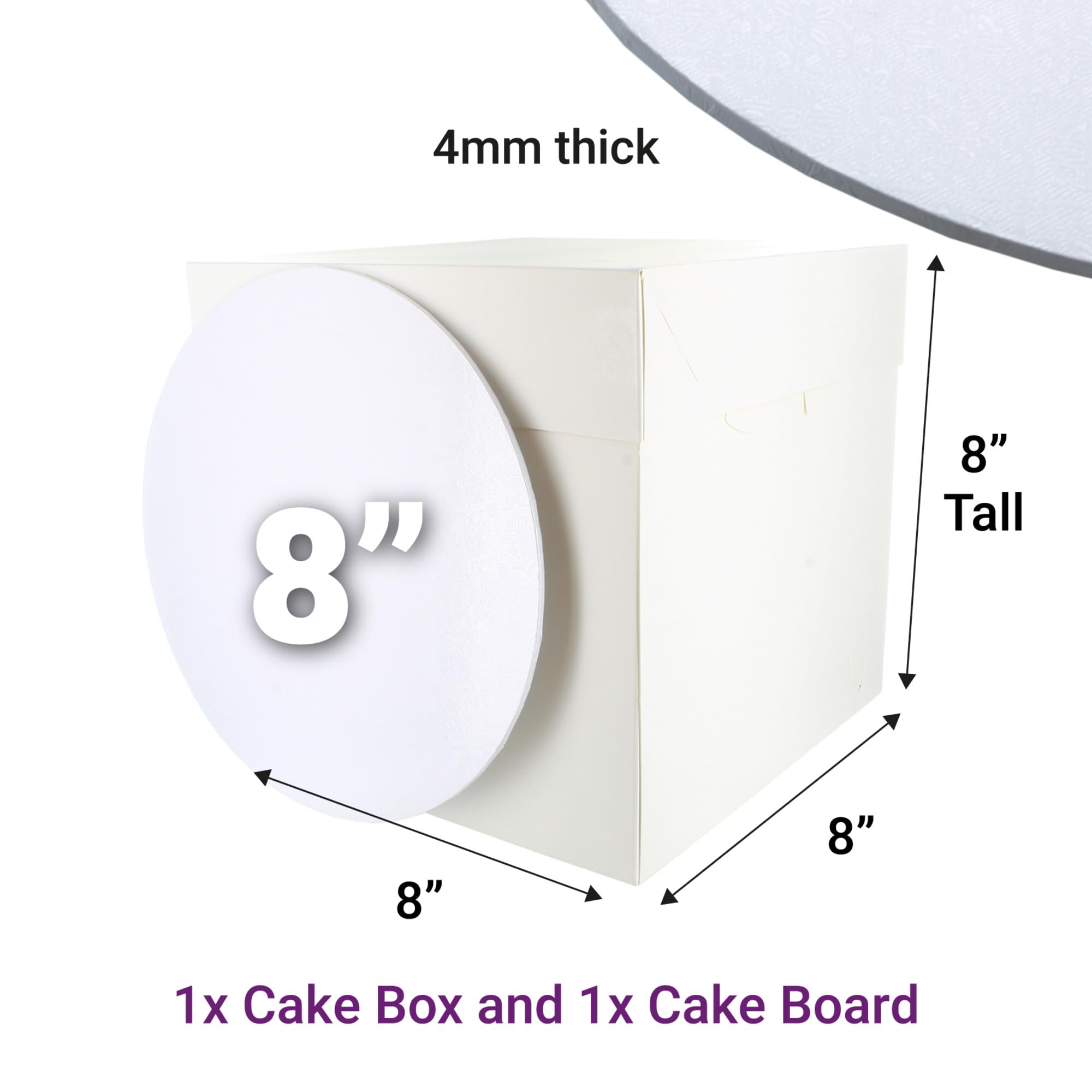 Culpitt Tall Cake Box & White Cake Board Set | 8x8x8 Inch Square Tall Box for Tiered Cakes 2
