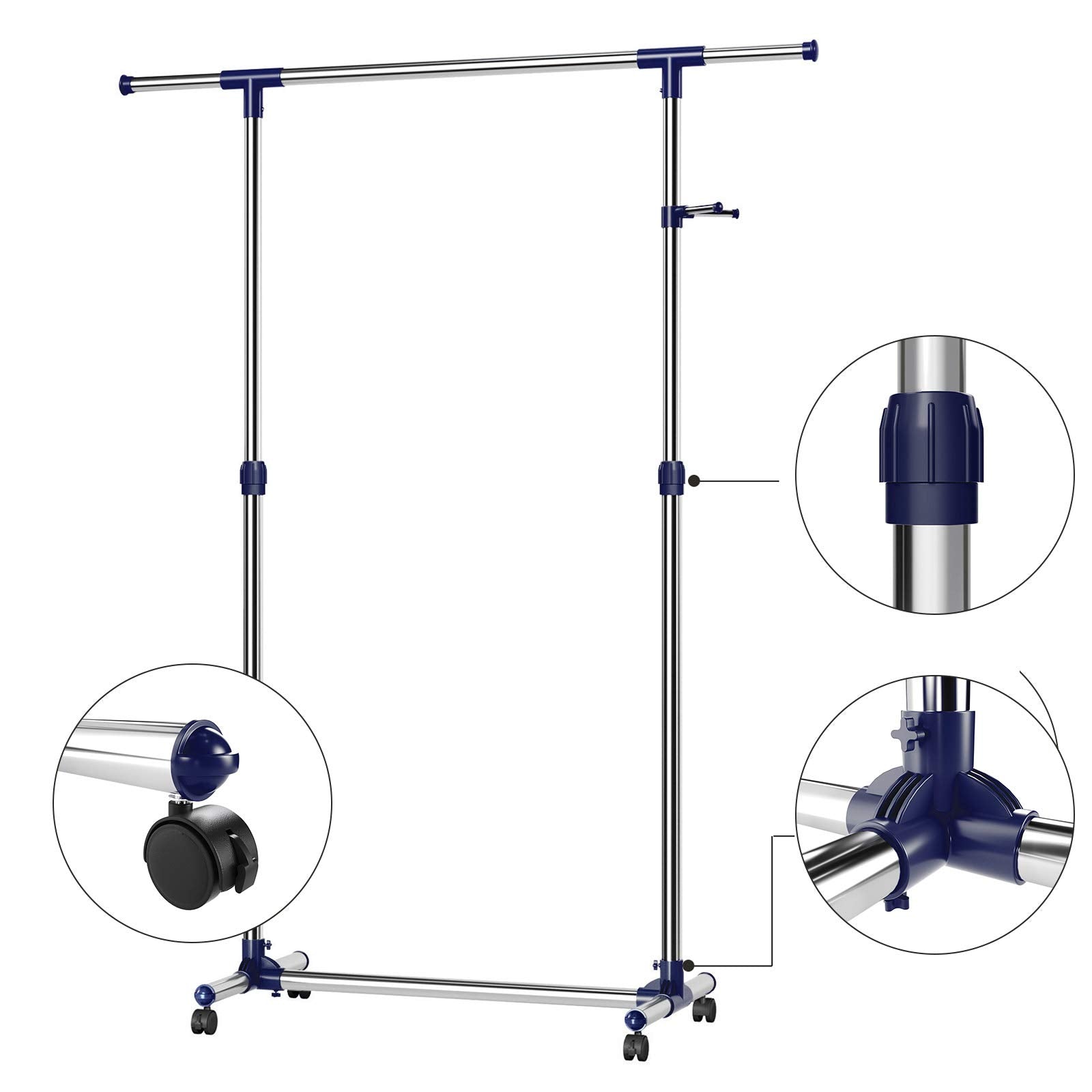 SONGMICS Clothes Rack - Adjustable Height 97-165cm | Expandable Width 87-150cm | Blue Steel 4