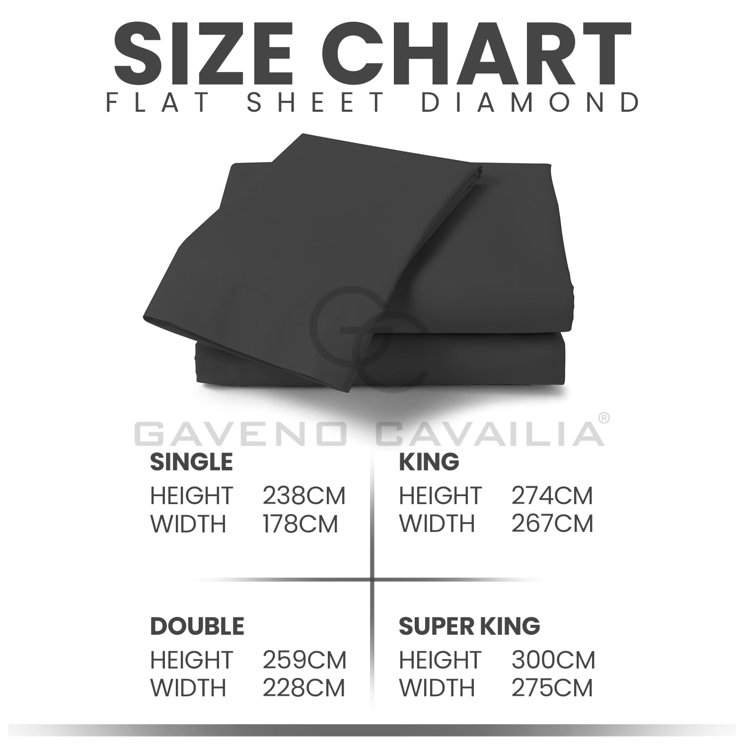 GC GAVENO CAVAILIA Diamond Flat Sheet - King Size | 50% Cotton/50% Polyester | Charcoal 6