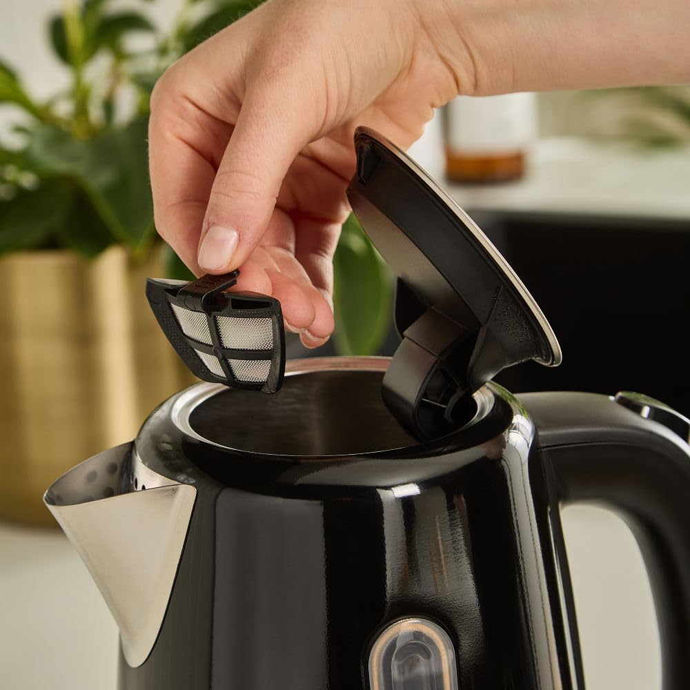 Morphy Richards Equip Jug Kettle, 1.7L, 3Kw Rapid boil, Removeable Limescale Filter, Easy View Water Gauge, Stainless Steel Case, Black, 102783 6
