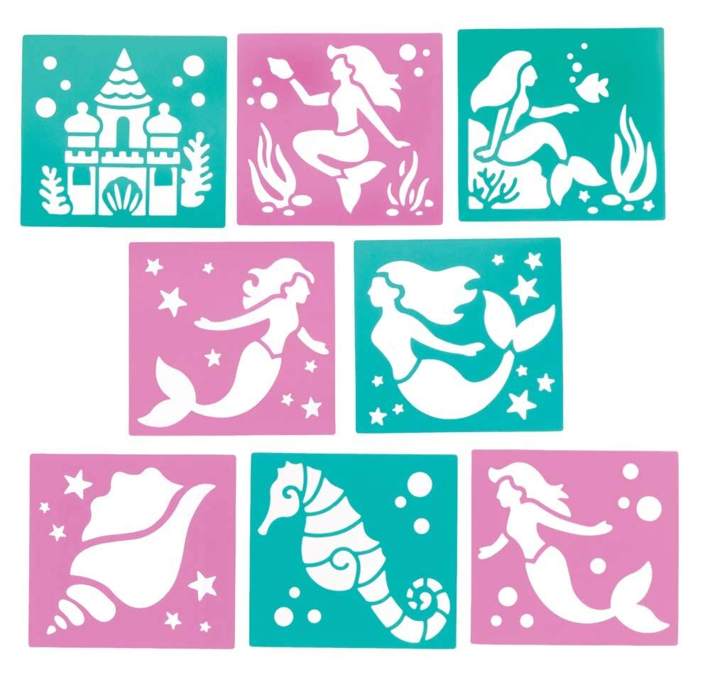 Baker Ross FE203 Mermaid Stencils - Pack of 8 Plastic Stencils for Kids Crafts | 15 x 14 cm 2
