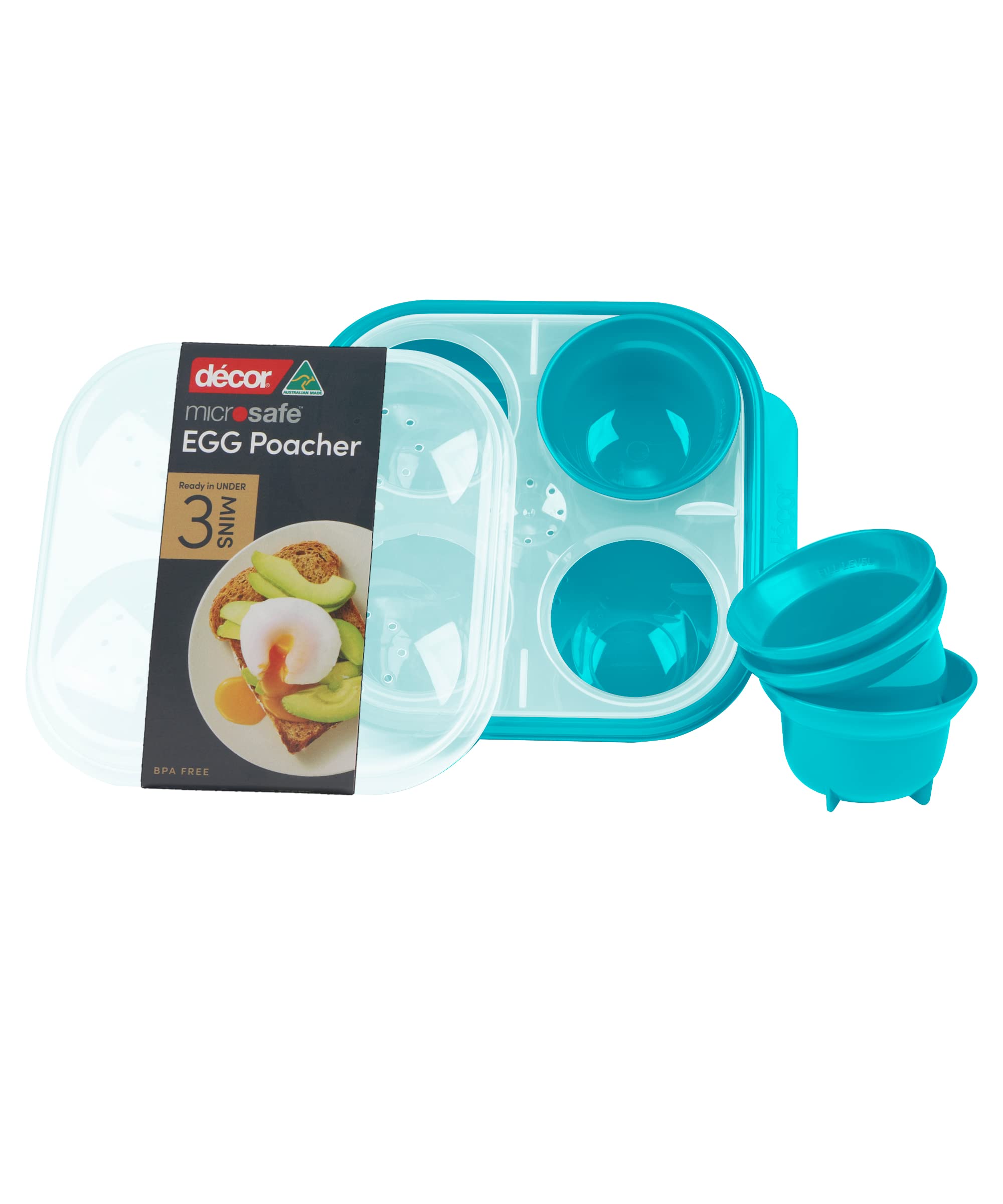 Décor Microsafe Egg Poacher - BPA Free Plastic, Makes Up to 4 Eggs, Dishwasher Safe, Teal