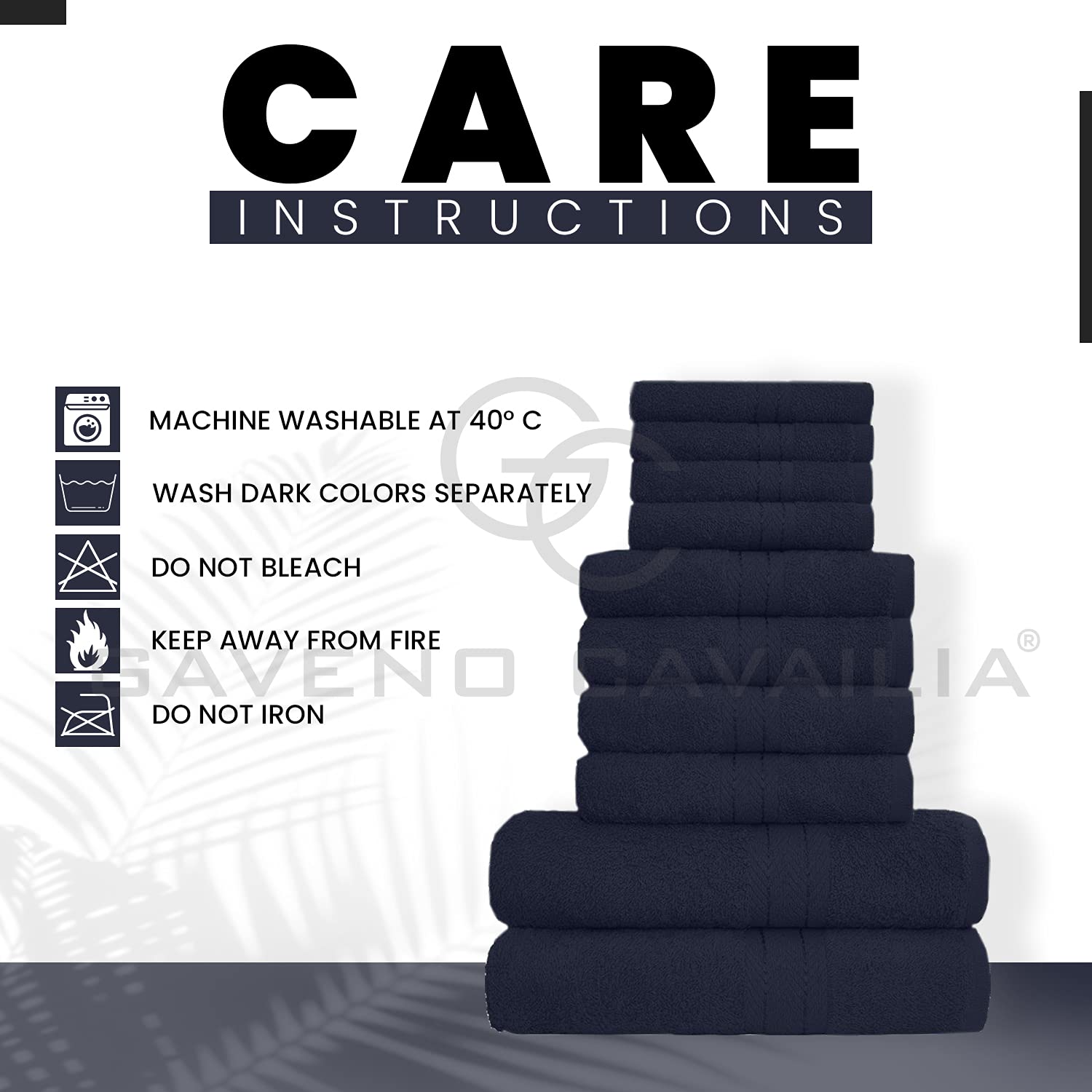 GC GAVENO CAVAILIA 10 Piece Towel Set - 100% Egyptian Cotton, Navy-blue, Super Absorbent 4