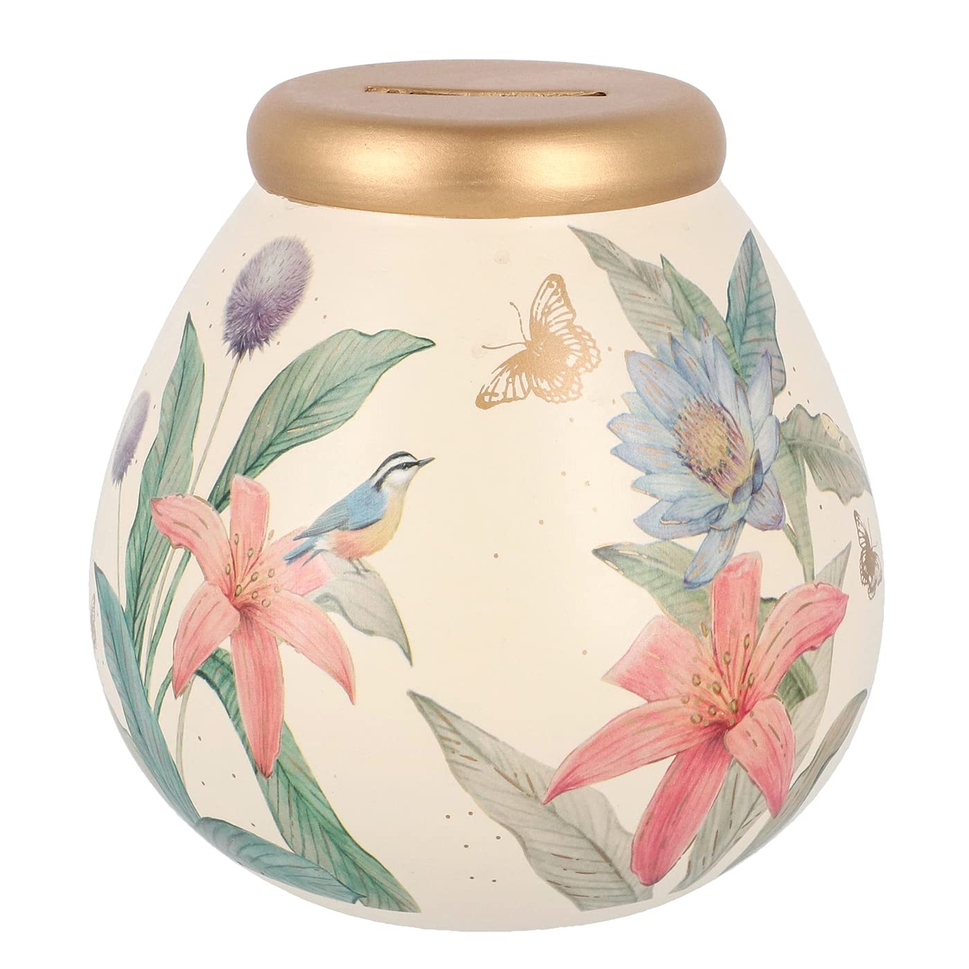 Pot Of Dreams Handcrafted Ceramic Money Box - Floral Design, Cream, 14cm x 14cm x 14cm 1