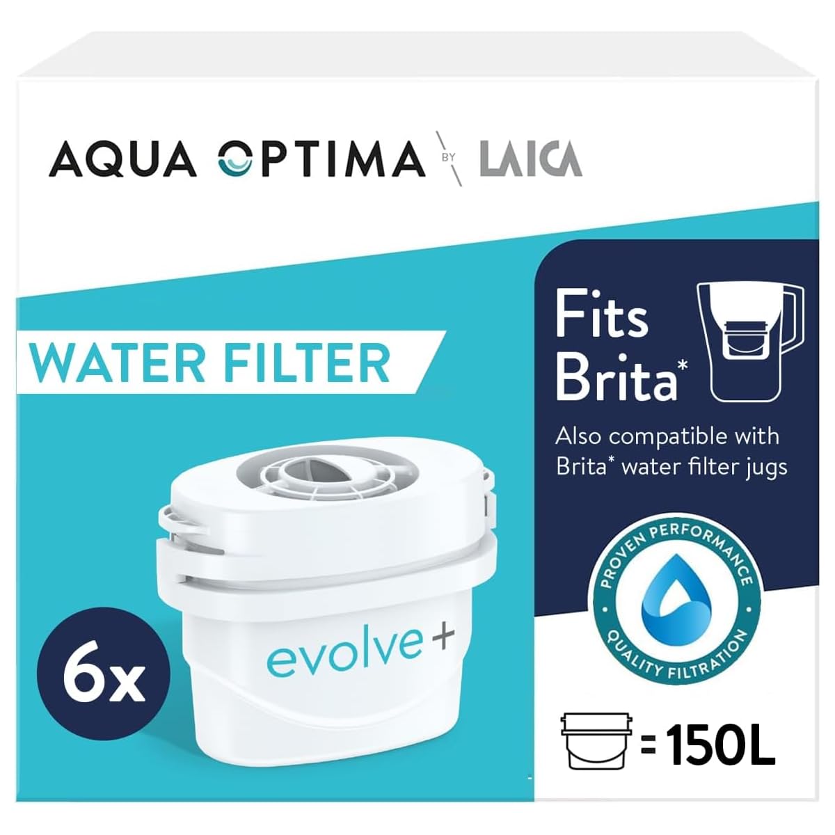 Aqua Optima Evolve+ Water Filter Cartridges - 6 Pack | Reduces Microplastics, Limescale & Chlorine 1