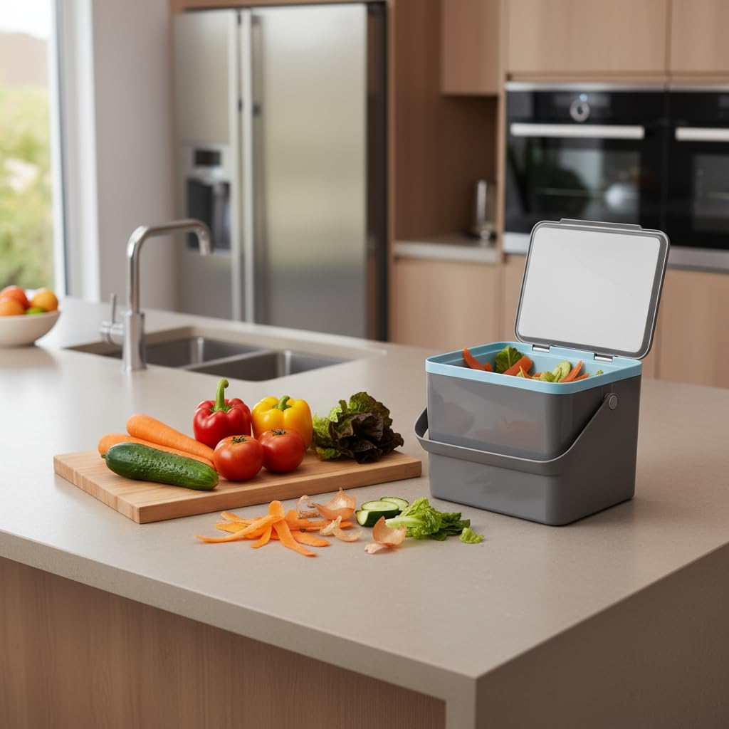 EKO Food Waste Compost Bin - Kitchen Countertop Caddy | 4 Litres | Grey ABS Plastic 5
