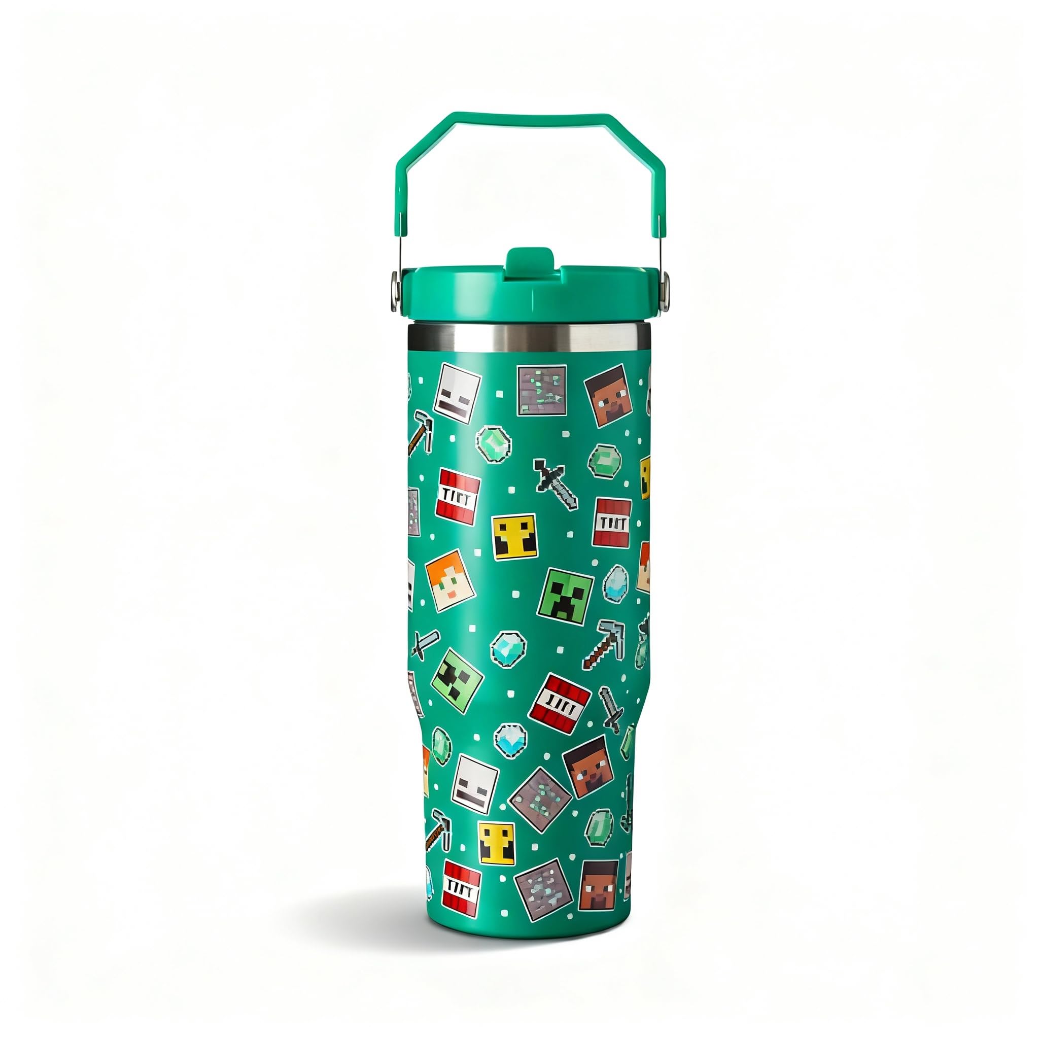 HOX Minecraft 900ml Thermal Travel Mug Water Bottle Tumbler - Leakproof Straw & Handle