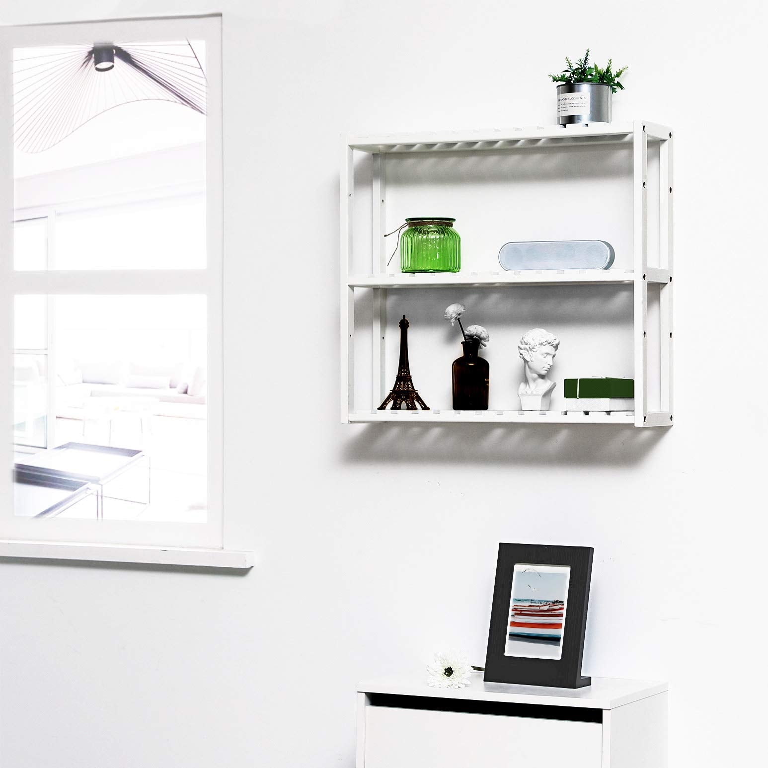 SONGMICS BCB13W Bamboo Shelf - 3 Tier, Height Adjustable | 60 x 15 x 54 cm | Bianco 7