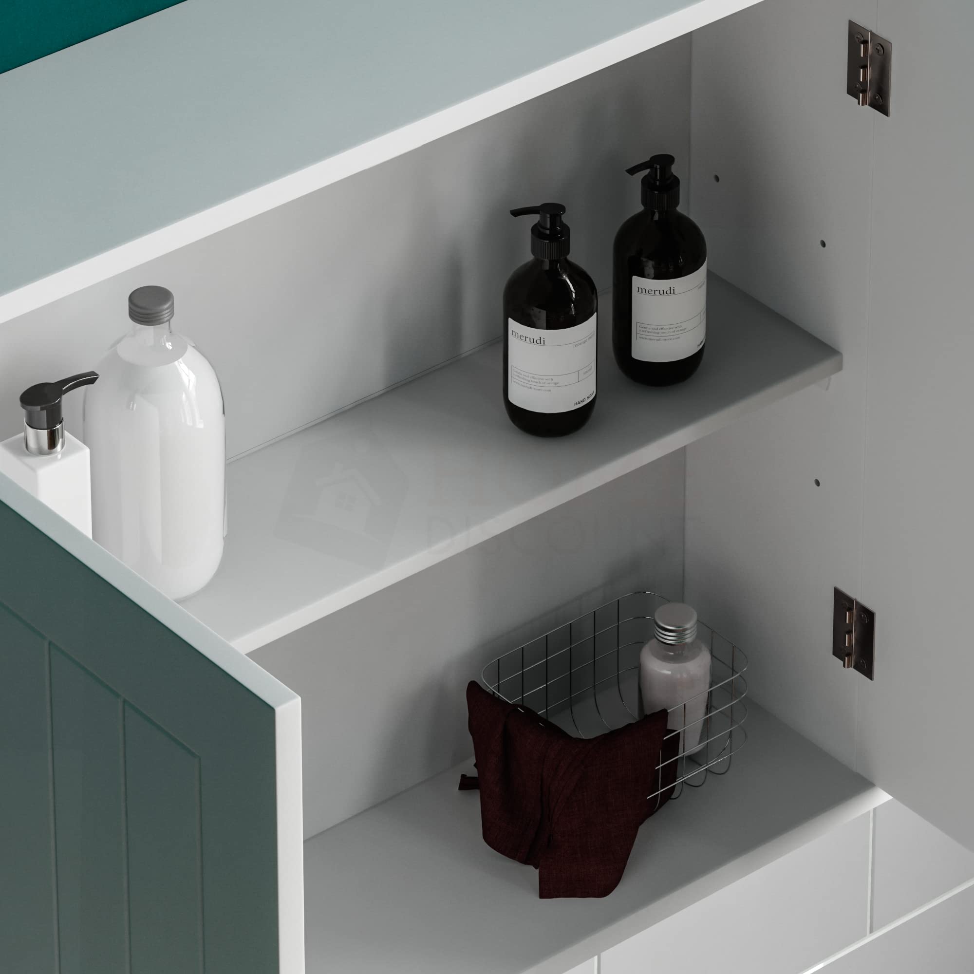 Bath Vida Double Door Wall Mounted Bathroom Cabinet - White Wood Finish | H 50 x W 60 x D 15 Cm 5