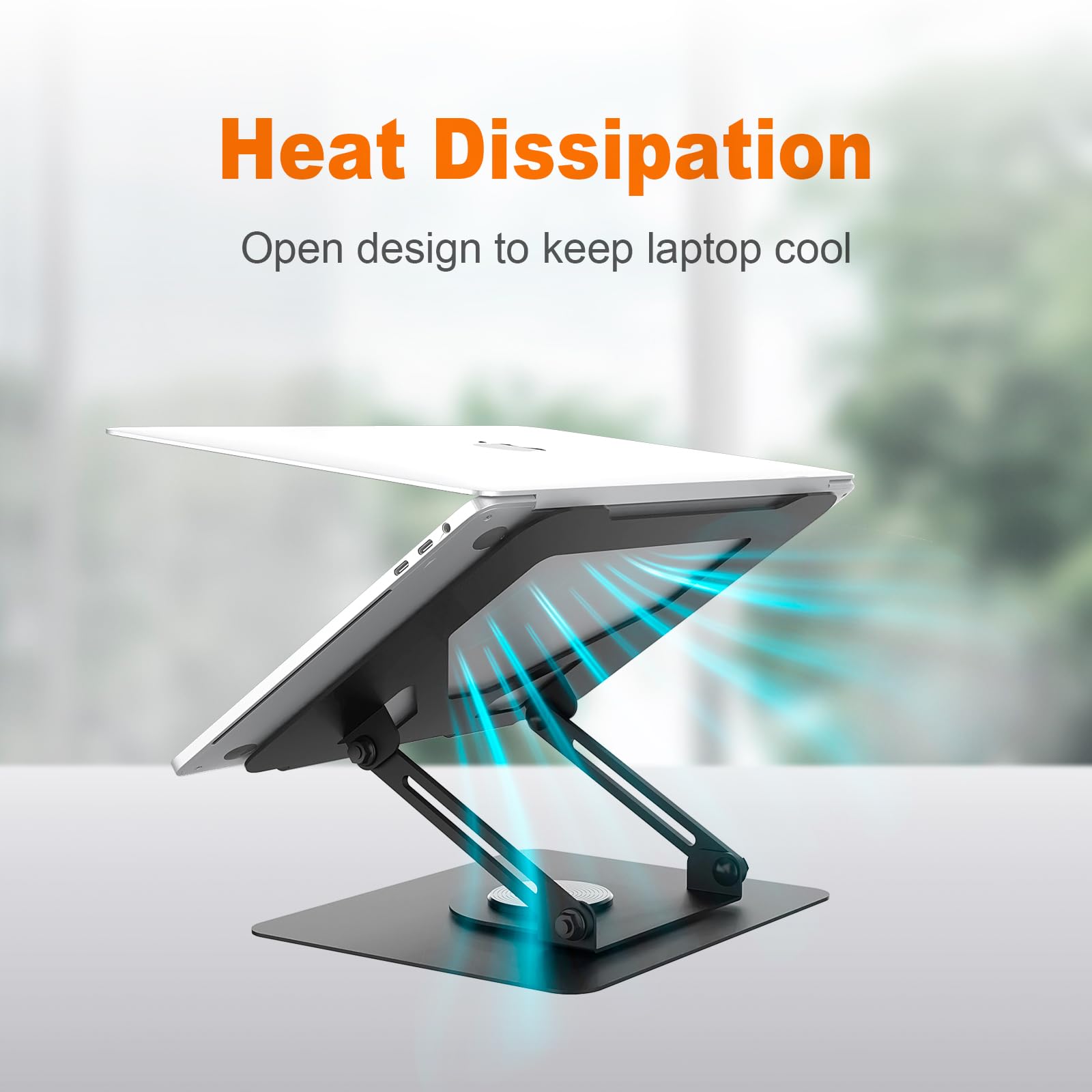 GRIFEMA Laptop Stand for Desk - 360° Swivel, Adjustable Height & Angle, Ventilated, Black 5