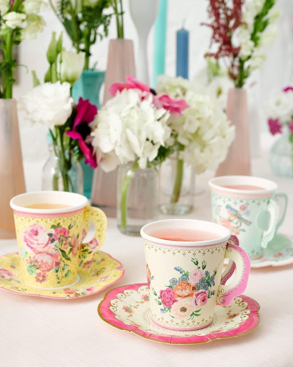 Talking Tables Pack of 24 Vintage Floral Cup & Saucer Set | Paper | 170ml Capacity 7