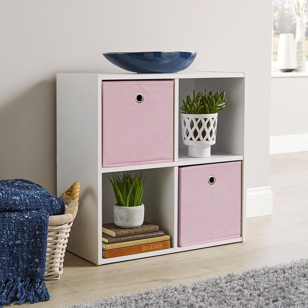 Home Source 4 Cube Storage Bookcase - White Wood Display Unit | 60cm Width 8
