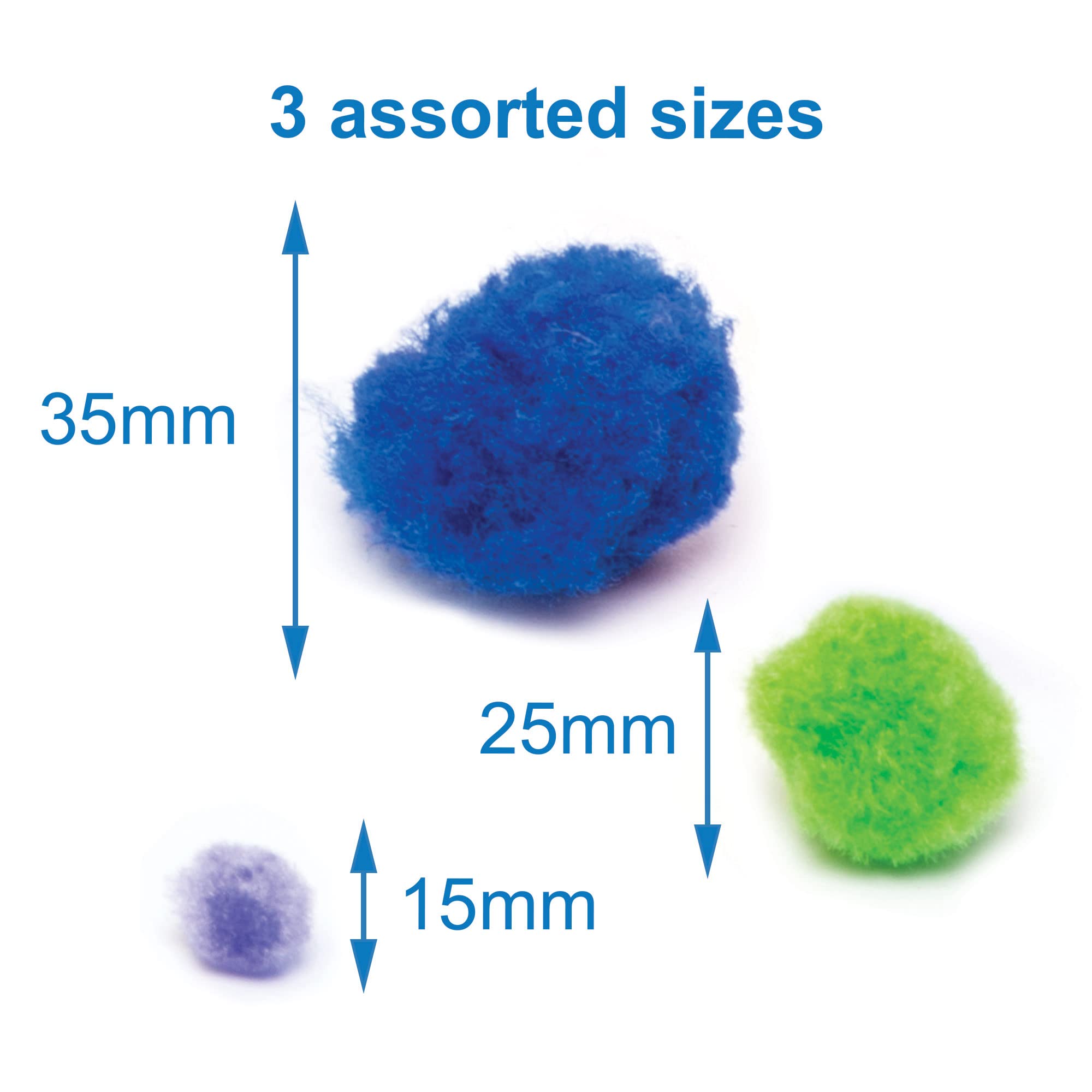 Baker Ross Rainbow Colours Pom Poms Value Pack - 200 Pieces | 3 Assorted Sizes | 7 Colours 3