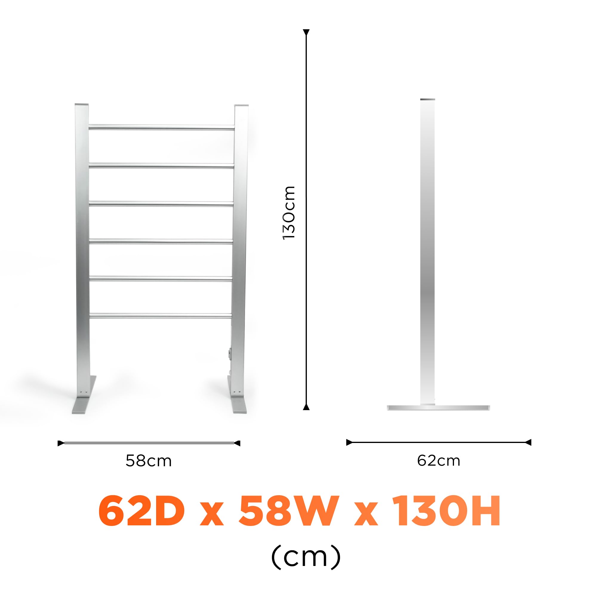 Status 100W 6 Bar Aluminium Heated Towel Rail - Freestanding Electric Dryer | Silver 5