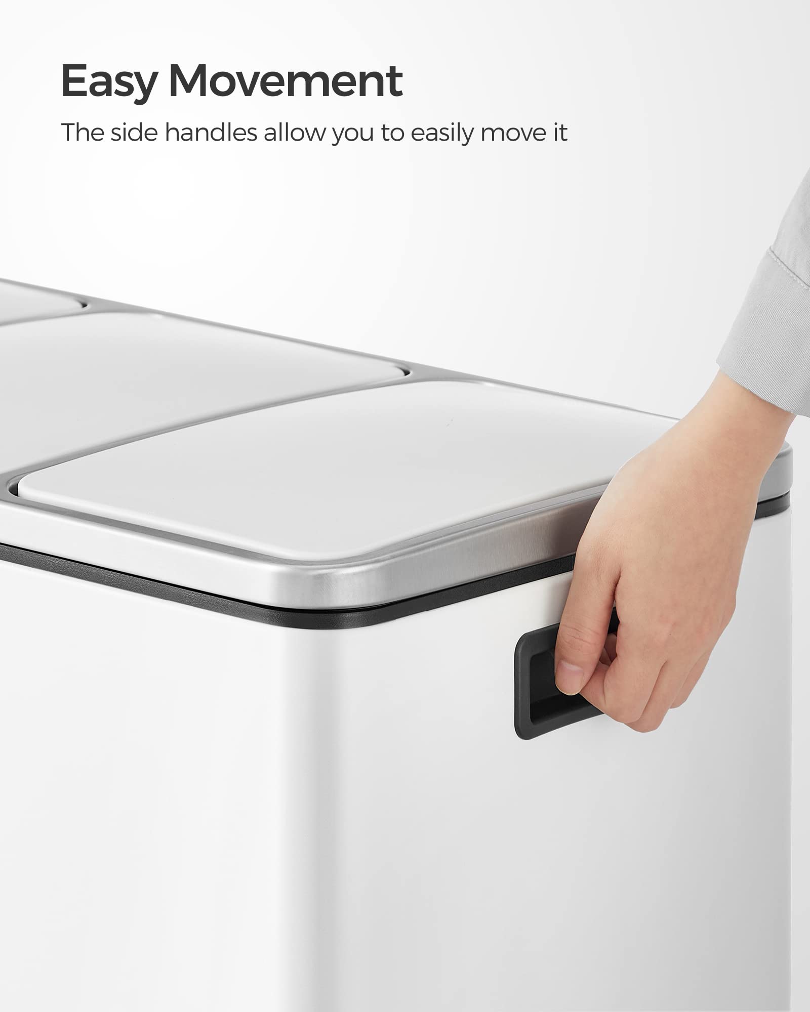 SONGMICS Kitchen Waste Separation System - 3 x 18L Compartments, Soft-Close Lids, Steel, Cloud White 6