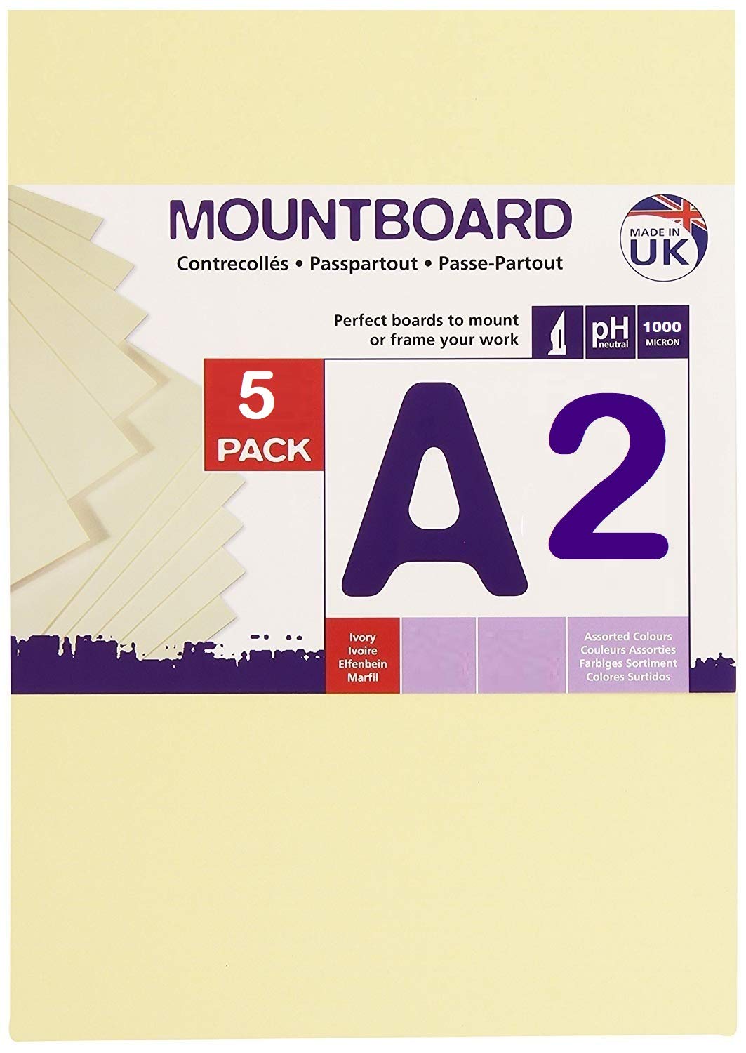 Daler Rowney Graduate Cream Core A2 Mountboard - 5 Pack, 1.25mm Thick, Ivory Smooth Surface 1