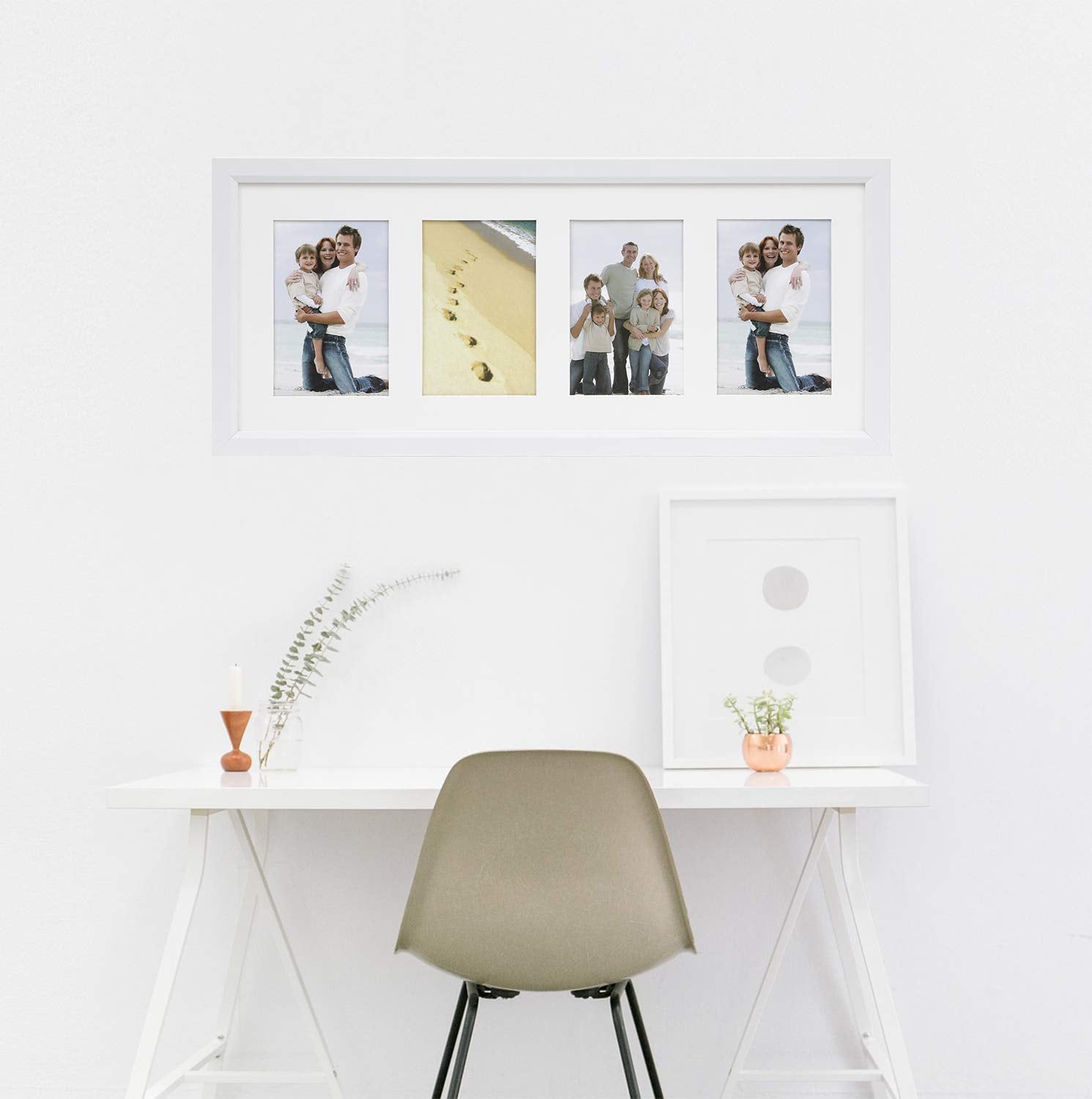 ARPAN 4 Aperture Multi-Photo Picture Frame | White Plastic | Wall or Tabletop Display